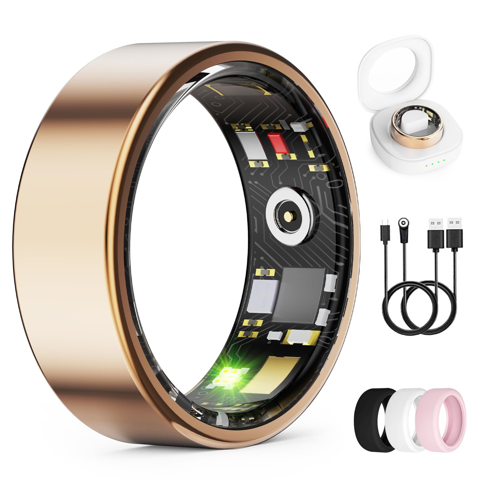 Smart Ring für Herren Damen – AI Fitness Tracker Herzfrequenz, SpO2 & Schlaf Tracking, Keine ABO-Gebühren, IP68 wasserdicht, Fernfotografie, kompatibel iOS & Android (Rotgold, 9) Rotgold 9 Angebot bei HelloDeals