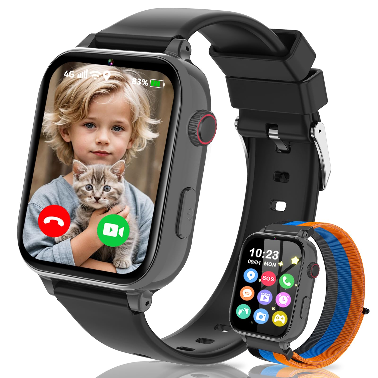 4G Smartwatch Kinder, Kinder Telefonuhr mit GPS, WIFI, SOS, Telefon/Videoanruf/Voice Chat, Schulmodus, Wecker, Schrittzähler, Spiele, kinderuhr Smart Uhr für Jungen Mädchen 4-12 Geschenk, Schwarz Angebot bei HelloDeals