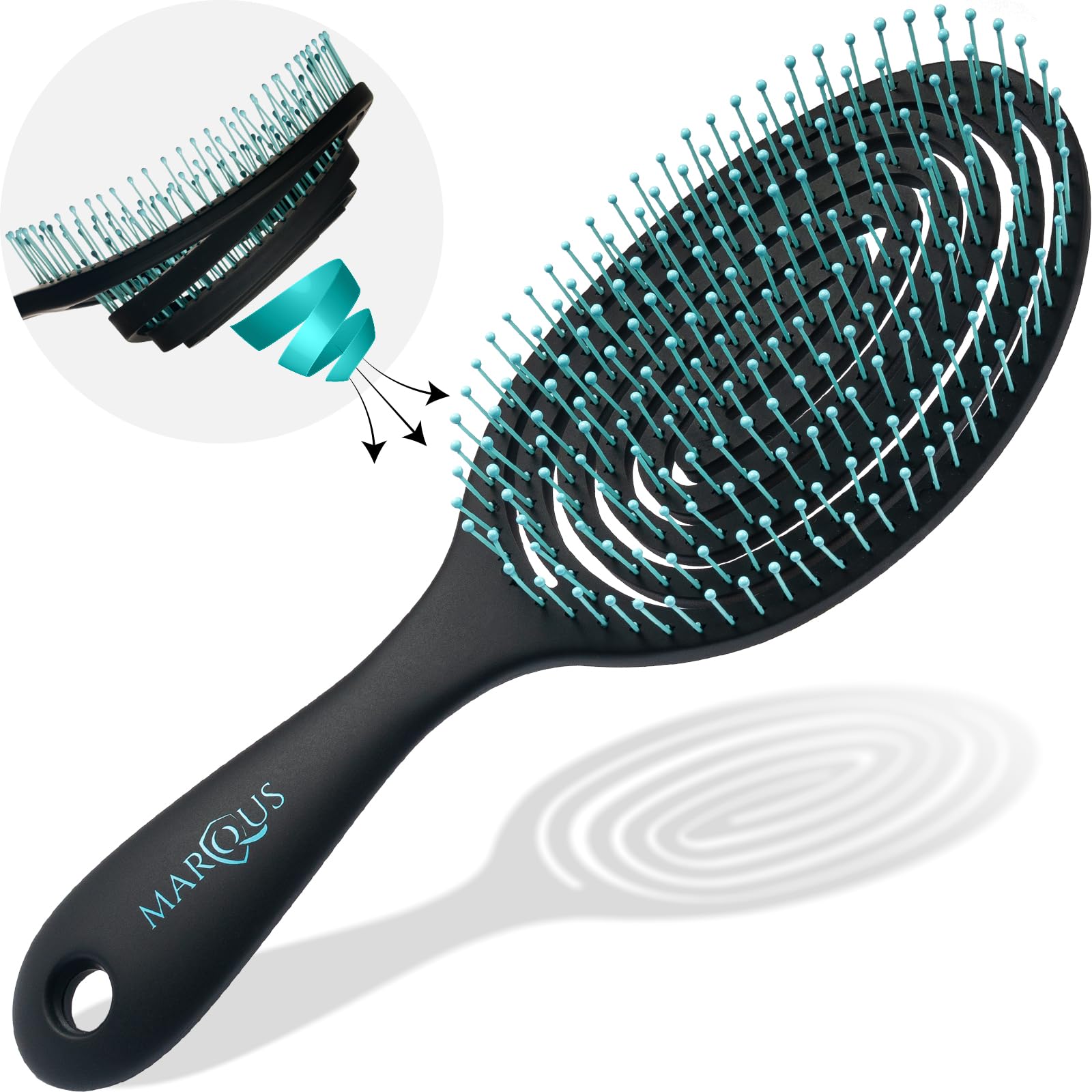 marQus Haarbürste ohne Ziepen mit einzigartiger Doppelspiralfeder und noch mehr Borsten zur optimalen Druckverteilung und Pflege, Entwirrbürste für jeden Haartyp, 1 Stück, Farbe Schwarz Türkis Black Velvet Türkis Angebot bei HelloDeals