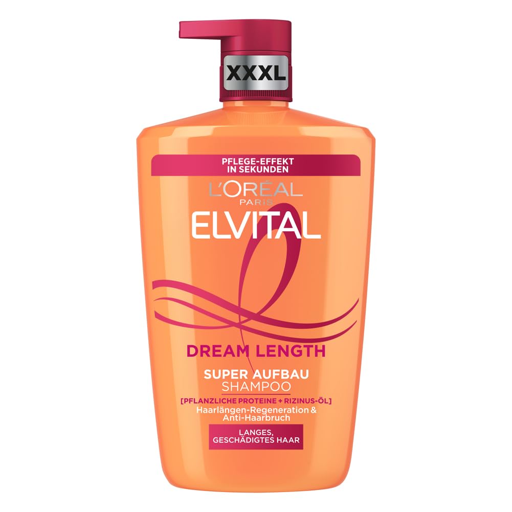 L'Oréal Paris Elvital XXXL Shampoo gegen Spliss, Für traumhaft langes Haar, Mit Rizinus-Öl, Vitaminen und pflanzlichen Proteinen, Dream Length Super Aufbau Haarshampoo, 1 x 1000 ml 1000 ml (1er Pack) Angebot bei HelloDeals