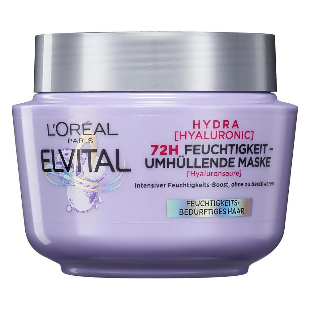 L'Oréal Paris Elvital Hydra Hyaluronic feuchtigkeitsspendende Haarmaske für glänzendes Haar, Hyaluron Intensivkur für einen Feuchtigkeitsboost, bis zu 72h langanhaltende Feuchtigkeit und Pflege, 300ml feuchtigkeitsspendend 300 ml (1er Pack) Angebot bei HelloDeals