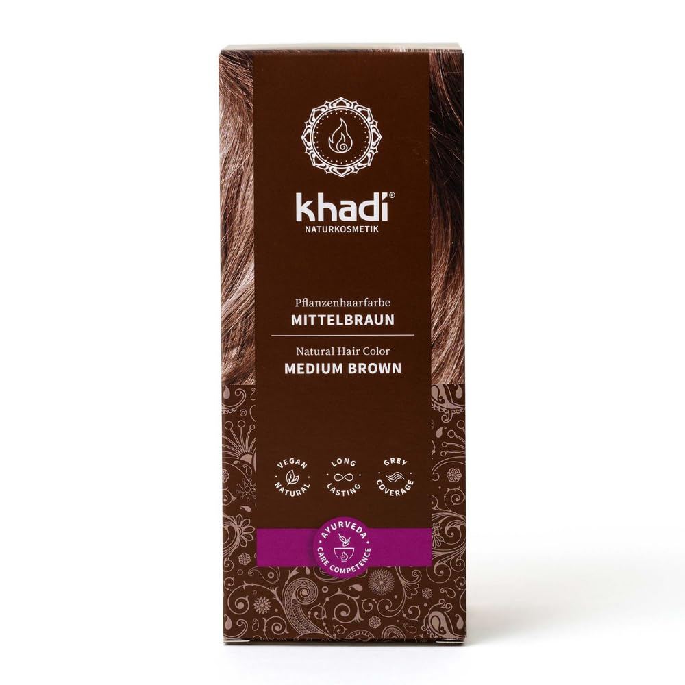 khadi MITTELBRAUN Pflanzenhaarfarbe - Haarfarbe für lebendiges, warmes Zimtbraun bis zu kräftigem, tiefem Mittelbraun - 100% pflanzlich - 100g Mittelbraun 100 g (1er Pack) Angebot bei HelloDeals