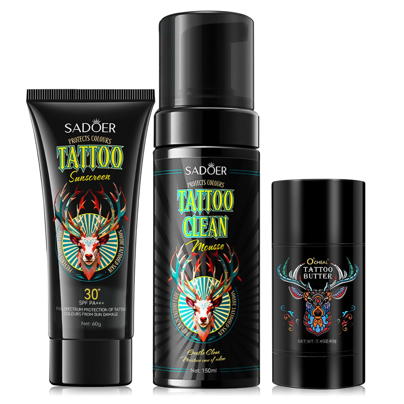 Tattoo Pflege Set, Tattoo Creme Tattoo Butter, mit Tattoo Sonnencreme und Tattoo Reinigungsschaum, After Tattoo Creme, für Verstärkt Tattoo Farben, Schützt Neue Tattoos, Fördert die Heilung Color5 Angebot bei HelloDeals