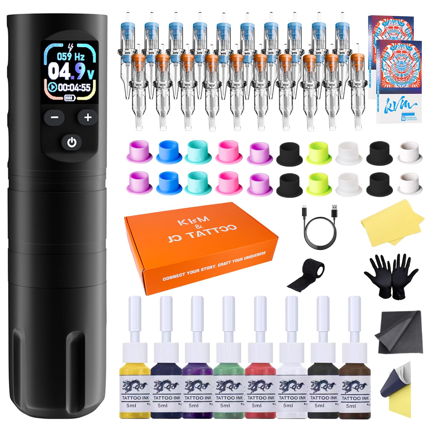 KVM Wireless OLED Tattoo Pen Set, Tattoo-Nadelkartusche Wireless Rotary Tattoo Gun Set 1600mAh Enthält 57 Tattoo-Zubehörteile Geeignet für Anfänger oder professionelle Tattoo-Künstler Angebot bei HelloDeals