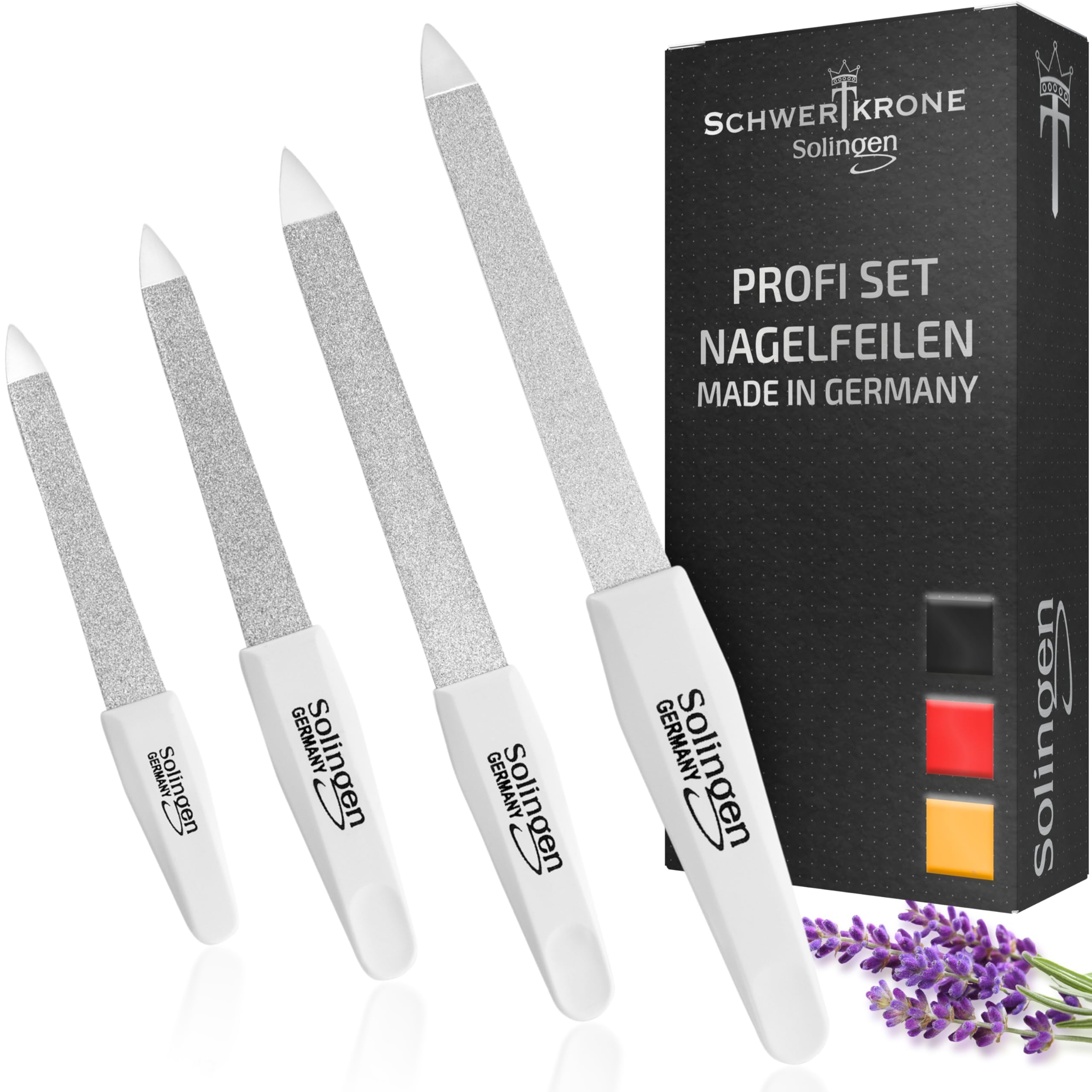 SCHWERTKRONE ® 4er Set Saphir-Nagelfeilen [MADE IN SOLINGEN - GERMANY] - Nagelfeilen Naturnägel Nail File - Nagelfeile feilen Nägel - Für Maniküre und Pediküre - Fein und Grob in 4 Größen 4er Set Saphirnagelfeilen Angebot bei HelloDeals