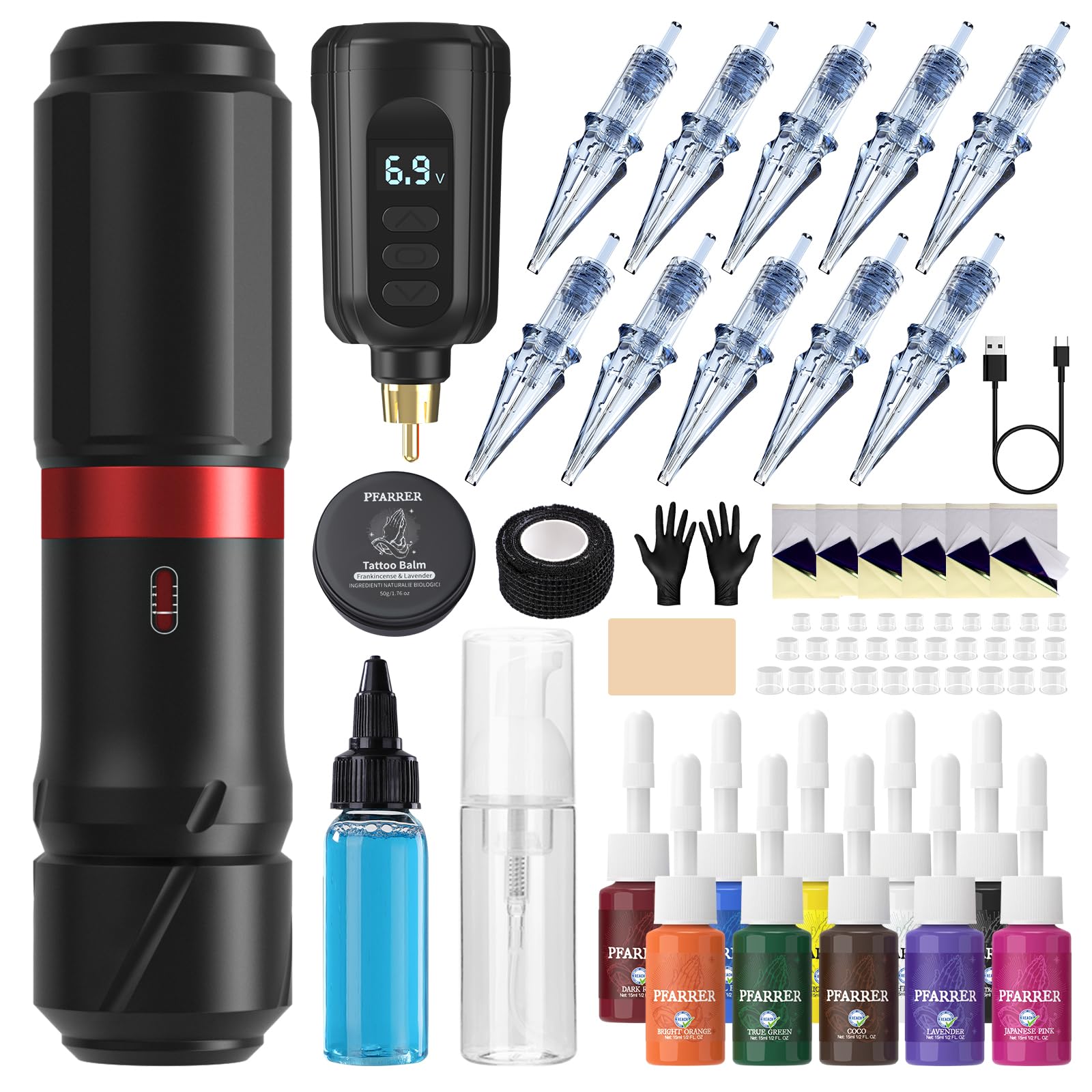 PFARRER Tattoo Maschine Set with 4 Modes 1500mAh Akku LCD Digital 10PCS Tattoo Cartridge 10 Tattoo Inks Kompletter Tattoo Zubehör PRP83KIT-1 Black Angebot bei HelloDeals