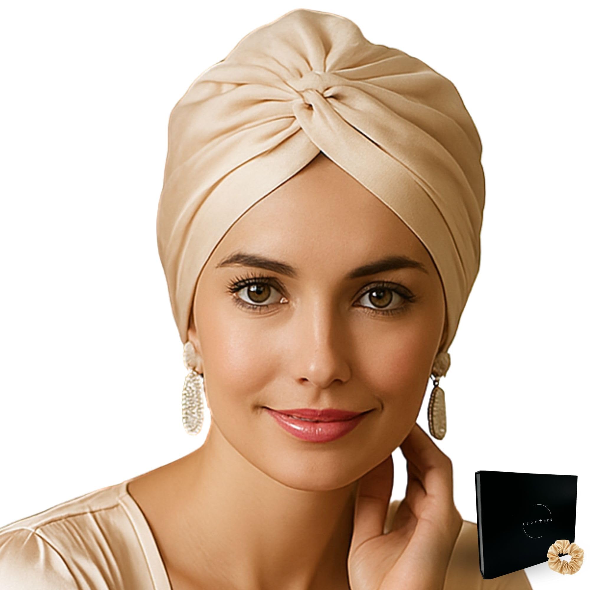 Flortree Seidenhaube zum Schlafen für gesunde Haare über Nacht | Erhält Lockenform, verhindert Frizz & Haarbruch | Für Damen mit Allen Haartypen (Champagner) Angebot bei HelloDeals