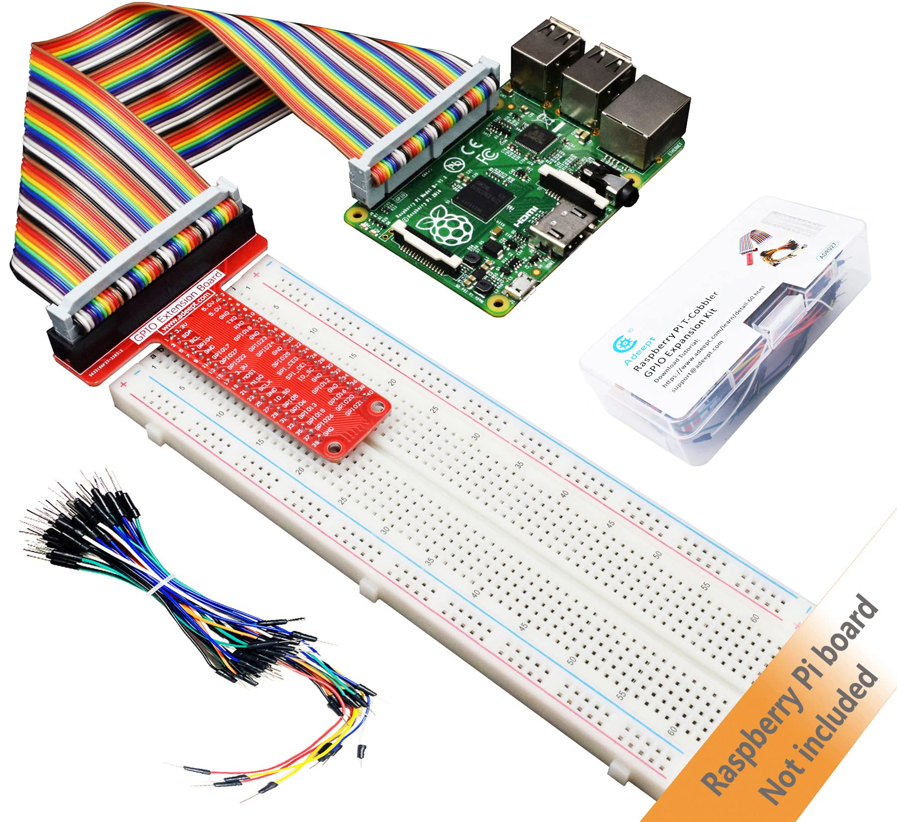 Adeept GPIO Erweiterungsset für Raspberry Pi T-Type GPIO Breakout Erweiterungsplatine + 830 Punkte lötfreie Steckplatine + 40-poliges Regenbogen-Flachbandkabel Angebot bei HelloDeals