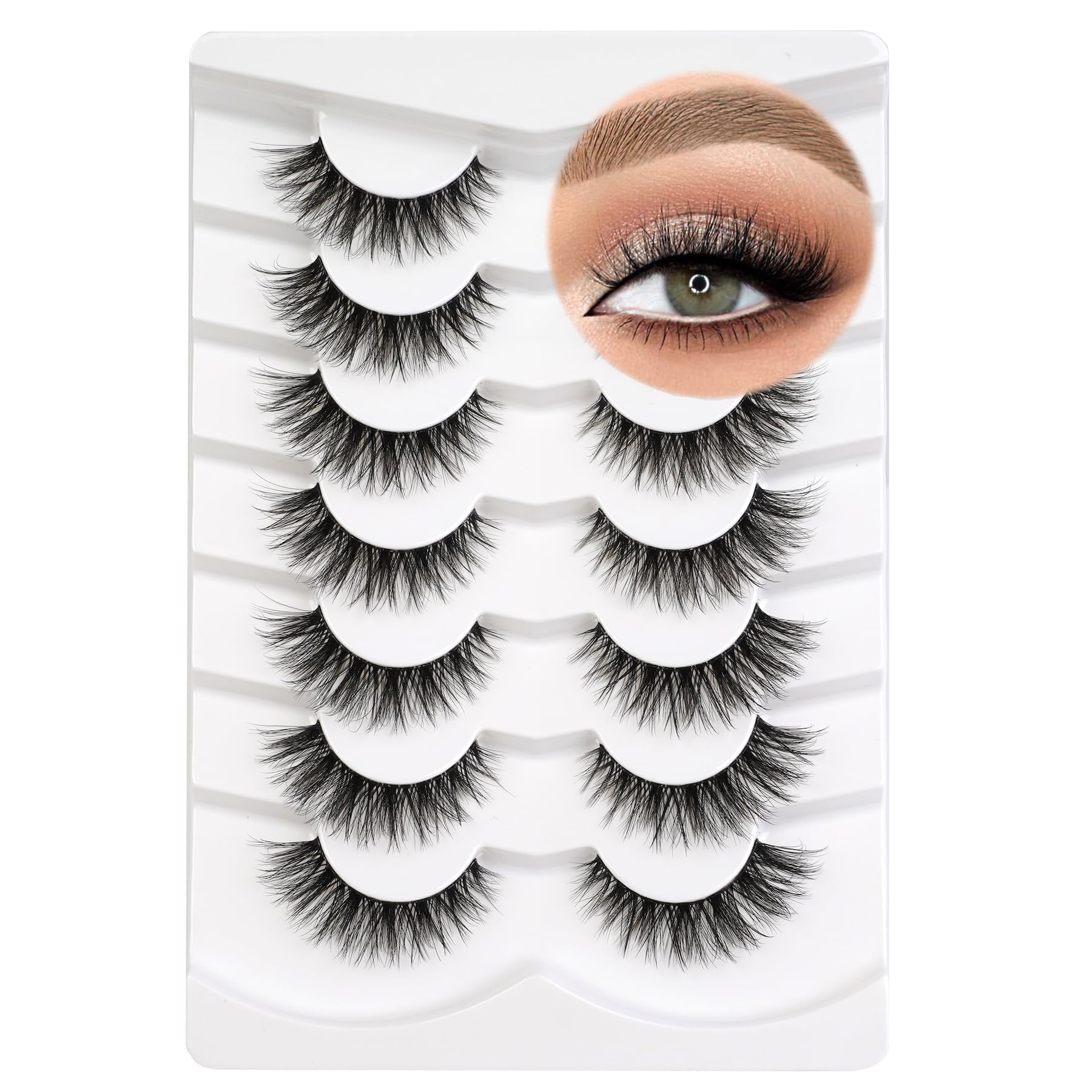 Happy Heartbeat 3D Clear Band Falsche Wimpern Natürlich Look Cat Eye Künstliche Wimpern Wispy Faux Mink lashes Flauschig Weiche Wiederverwendbare Kurze Fake Eyelashes 7 Paare(No.212) Angebot bei HelloDeals