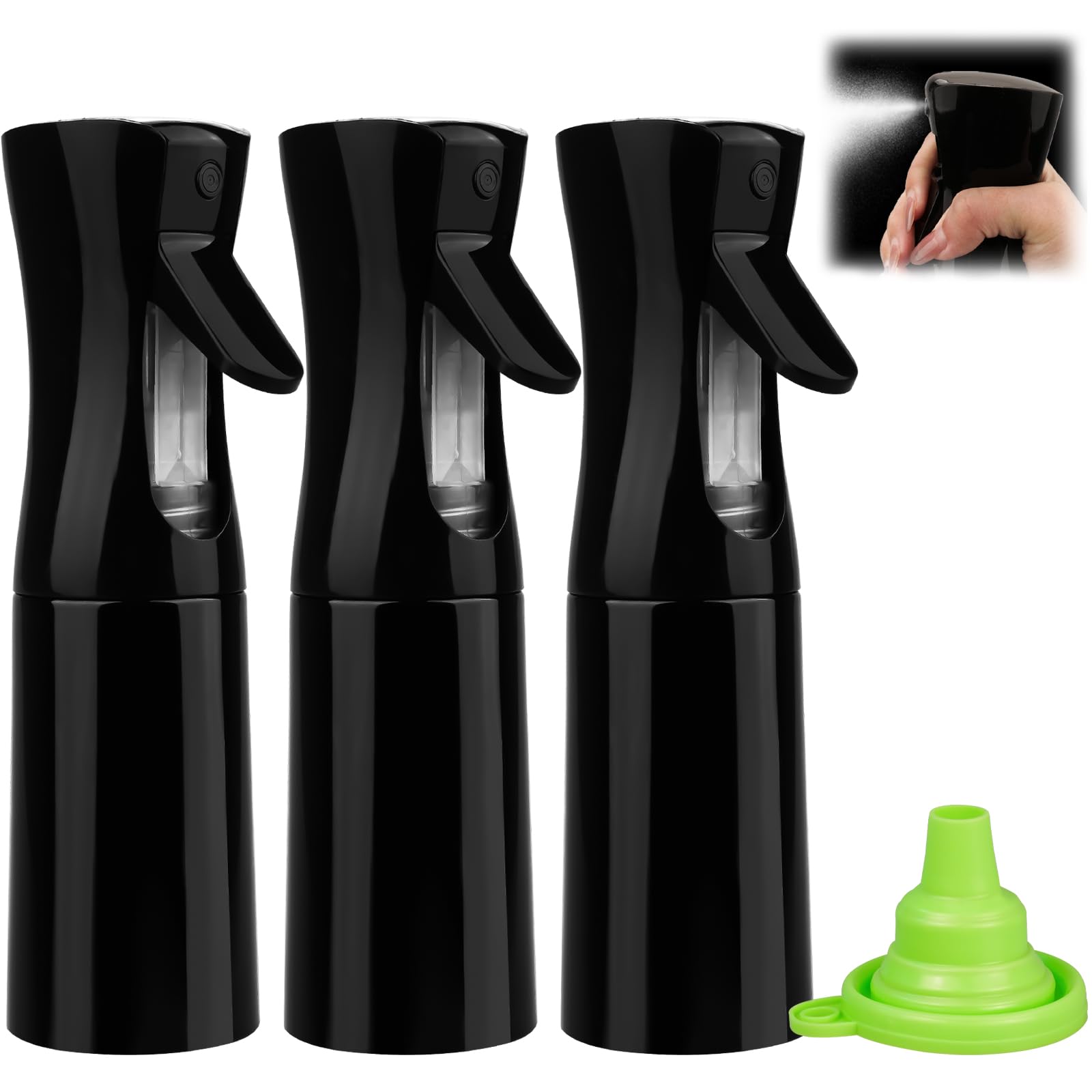 rietegio 3 Stück Sprühflasche mit 1 Faltbarer Trichter，200ml Schwarz Wasserzerstäuber Sprühnebler Leere Sprühflaschen zum Befüllen für Friseursalon, botanische Hydratation, Cleansing Angebot bei HelloDeals