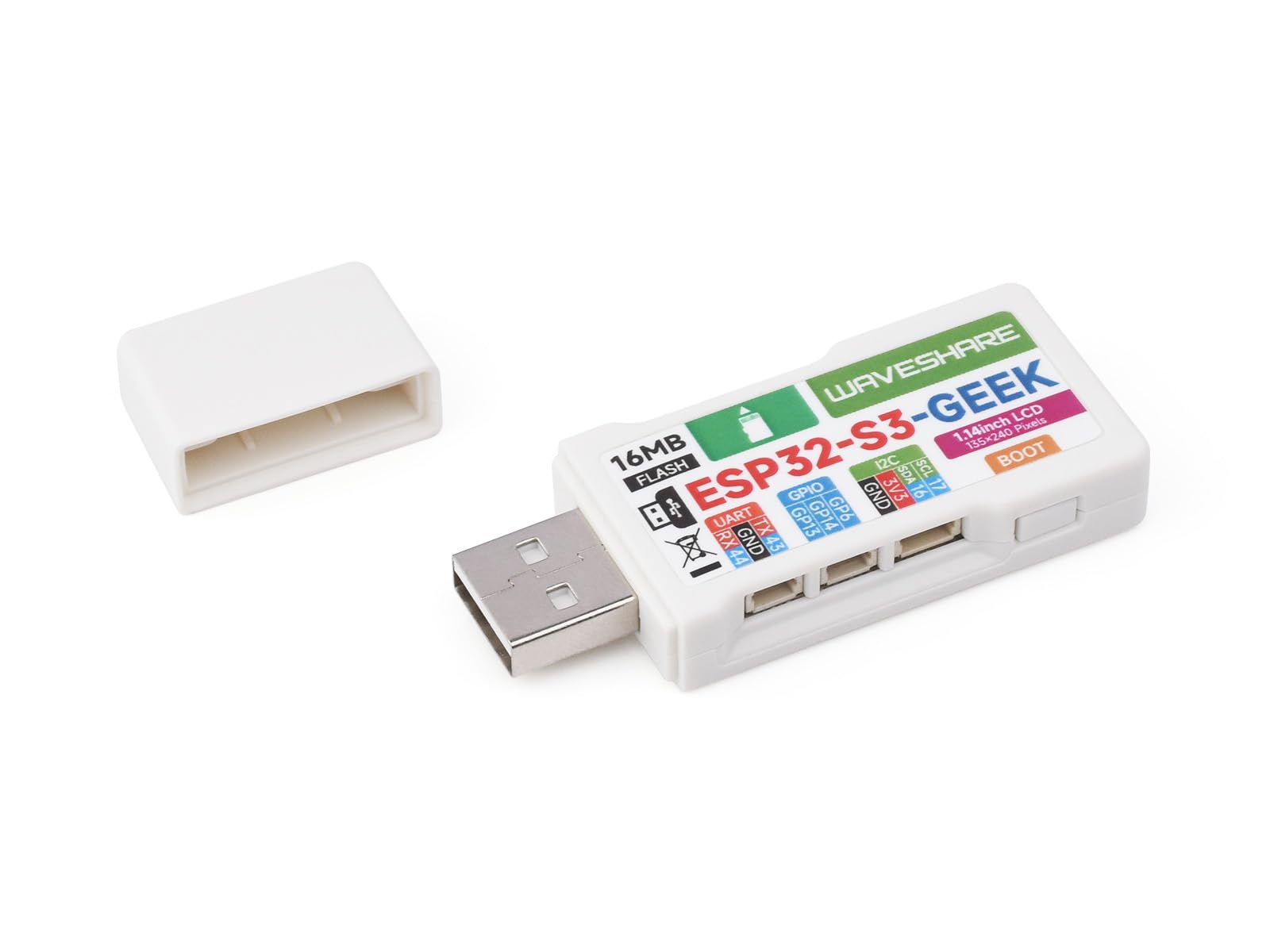 Waveshare ESP32-GEEK Development Board, Based On ESP32-S3R2 Controller Chip, with 1.14inch 65K Color LCD, Supports WiFi & Bluetooth LE, USB-A Male Port, with White Plastic Case Angebot bei HelloDeals