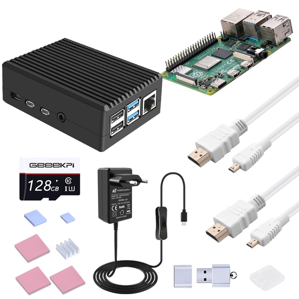 GeeekPi Starter Kit für Raspberry Pi 4 8GB, inklusive Pi 4 8GB RAM Board, 128GB SD Karte und Kartenleser, passiv kühlendes Aluminiumgehäuse, 5V 3.6A Netzteil mit EIN-/Ausschalter, 2pcs 4K HDMI Kabel Angebot bei HelloDeals