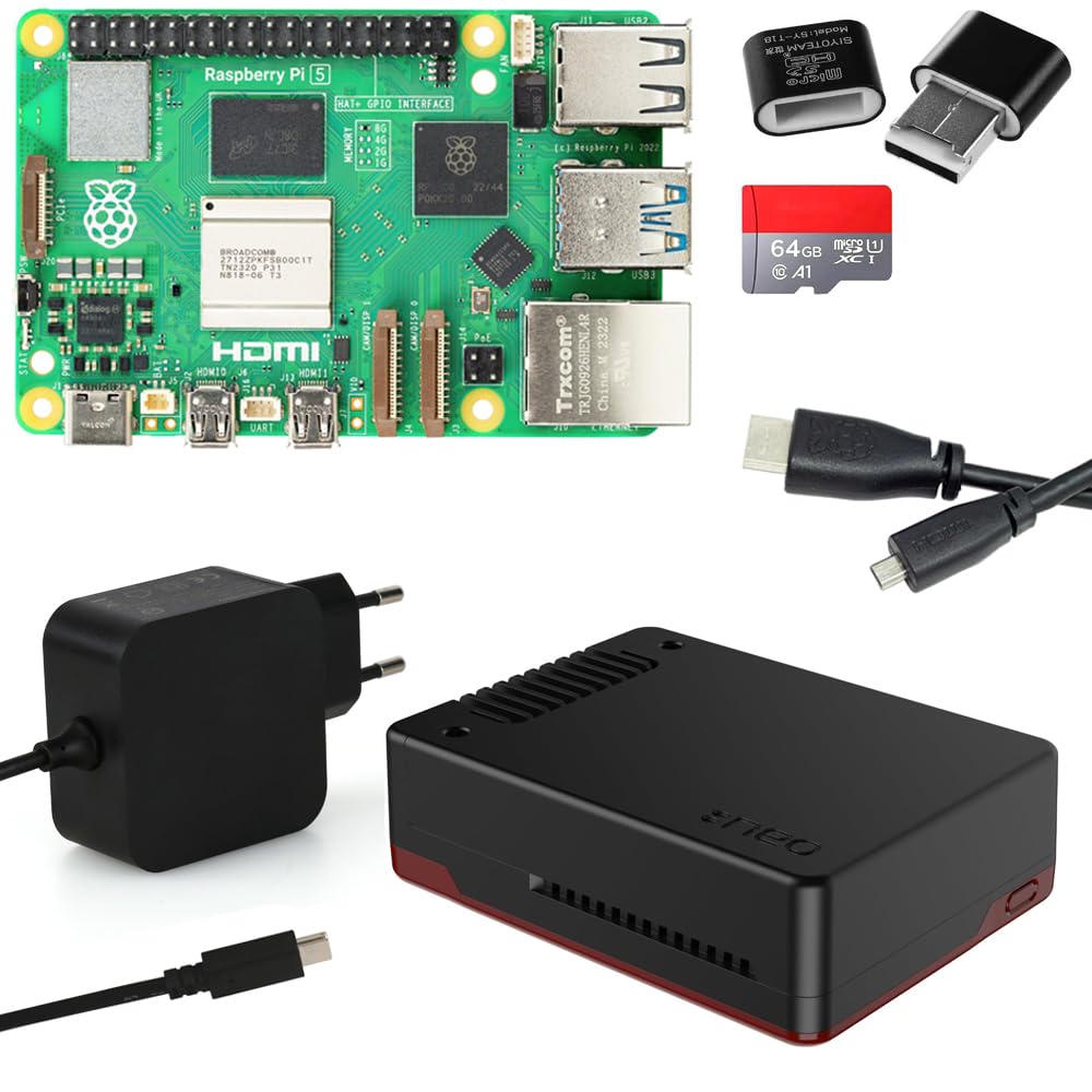 Raspberry Pi 5 8GB Kit | Argon NEO 5 BRED Gehäuse mit Lüfter | USB-C 45W Netzteil | 64GB SD Karte | 4K Micro HDMI Kabel | Raspberry Pi 5 8GB RAM Set Angebot bei HelloDeals