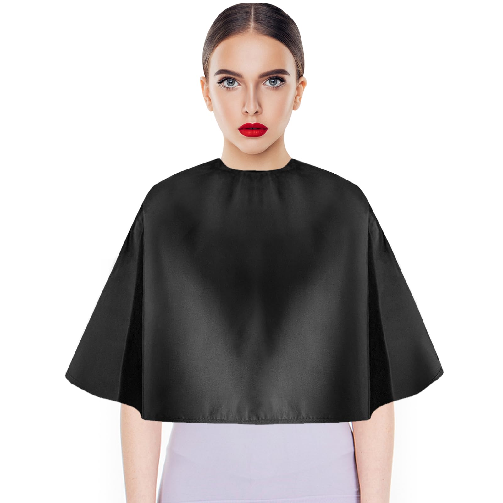 LOPHE Frisierumhang Kurz, Schwarze Make up Umhang, Haarschneideumhang mit 2Pcs Friseurkamm, Wasserdichter und Faltbarer Haar Schneideumhang für Damen und Herren ['schwarz', 'black] Angebot bei HelloDeals