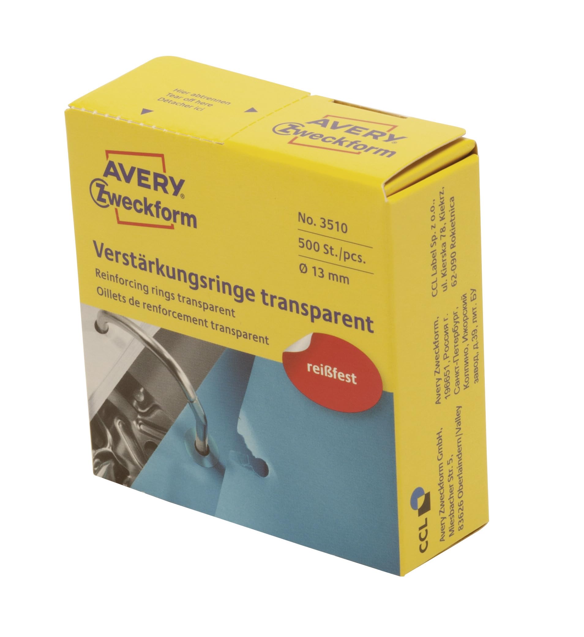 AVERY Zweckform 3510 Lochverstärker selbstklebend 500 Stück (Ø13mm, Lochverstärkungsringe auf Rolle, permanent haftende Ringverstärker, Ringlochverstärker fürs Abheften, reißfeste Folie) transparent transparent Single Angebot bei HelloDeals