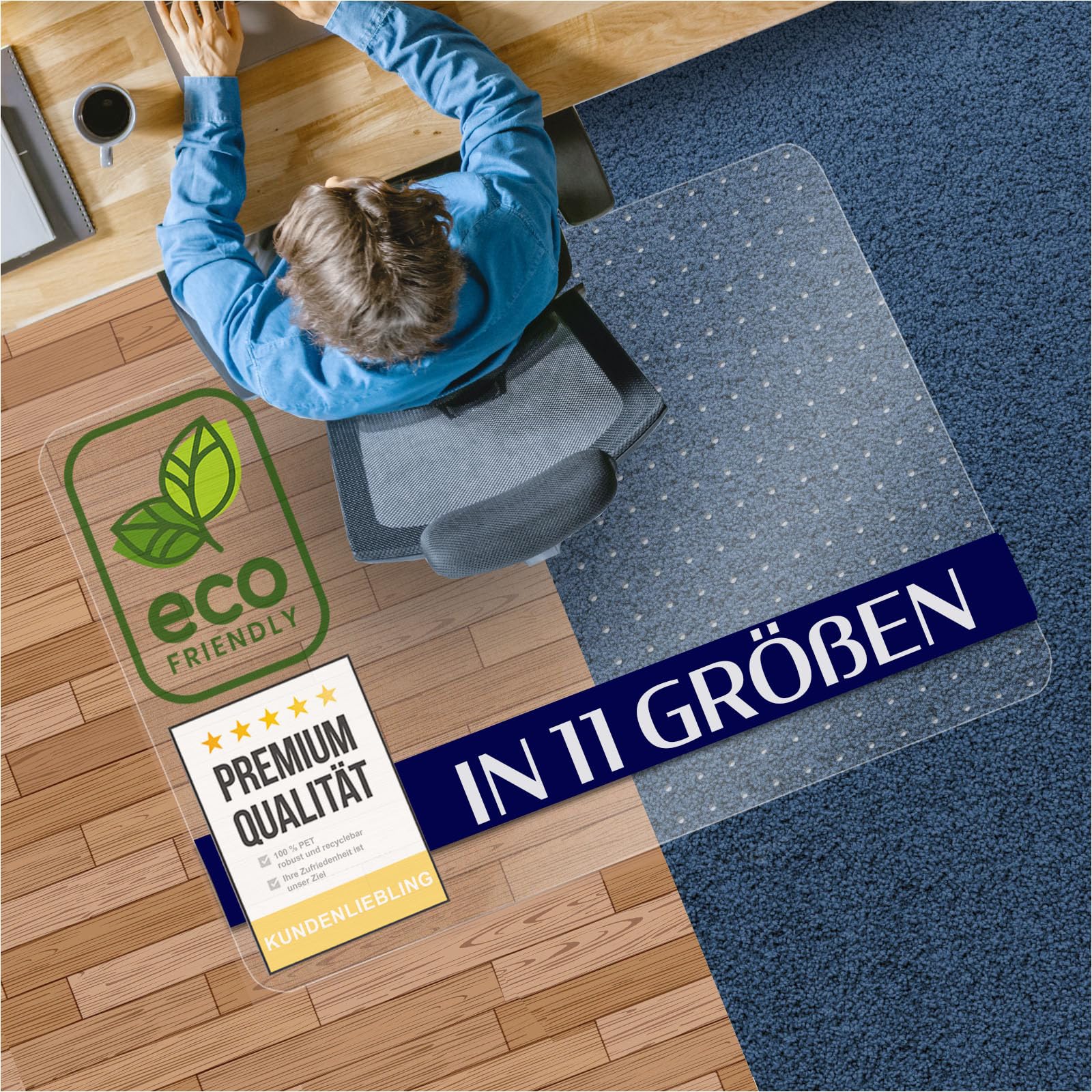 Bodenschutzmatte aus PET - transparente Schutzmatte für Hartböden - 100% recyclebar - nachhaltige Bürostuhlmatte - vielseitige Unterlage als Bodenschutz für Büro und Zuhause - 90x120 cm 90x120 cm Hartboden Angebot bei HelloDeals