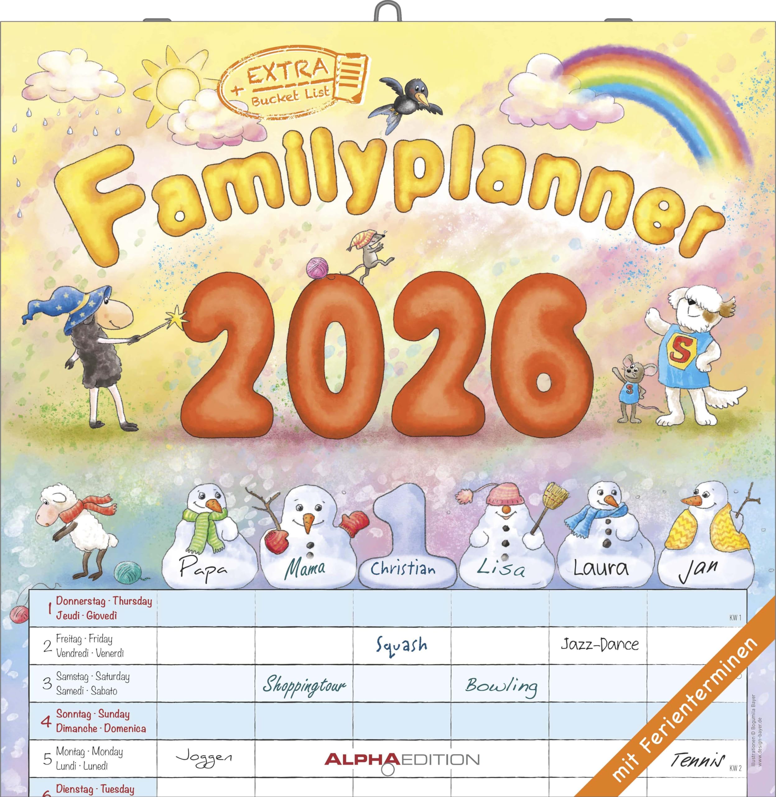 Alpha Edition - Familienplaner Cartoon Kalender 2026 – 30x30 cm – Broschürenkalender mit 6 Spalten & Platz für Notizen – Lustiger Wandkalender für ... Feiertagen & Ferienterminen: by Bayer-Design Angebot bei HelloDeals
