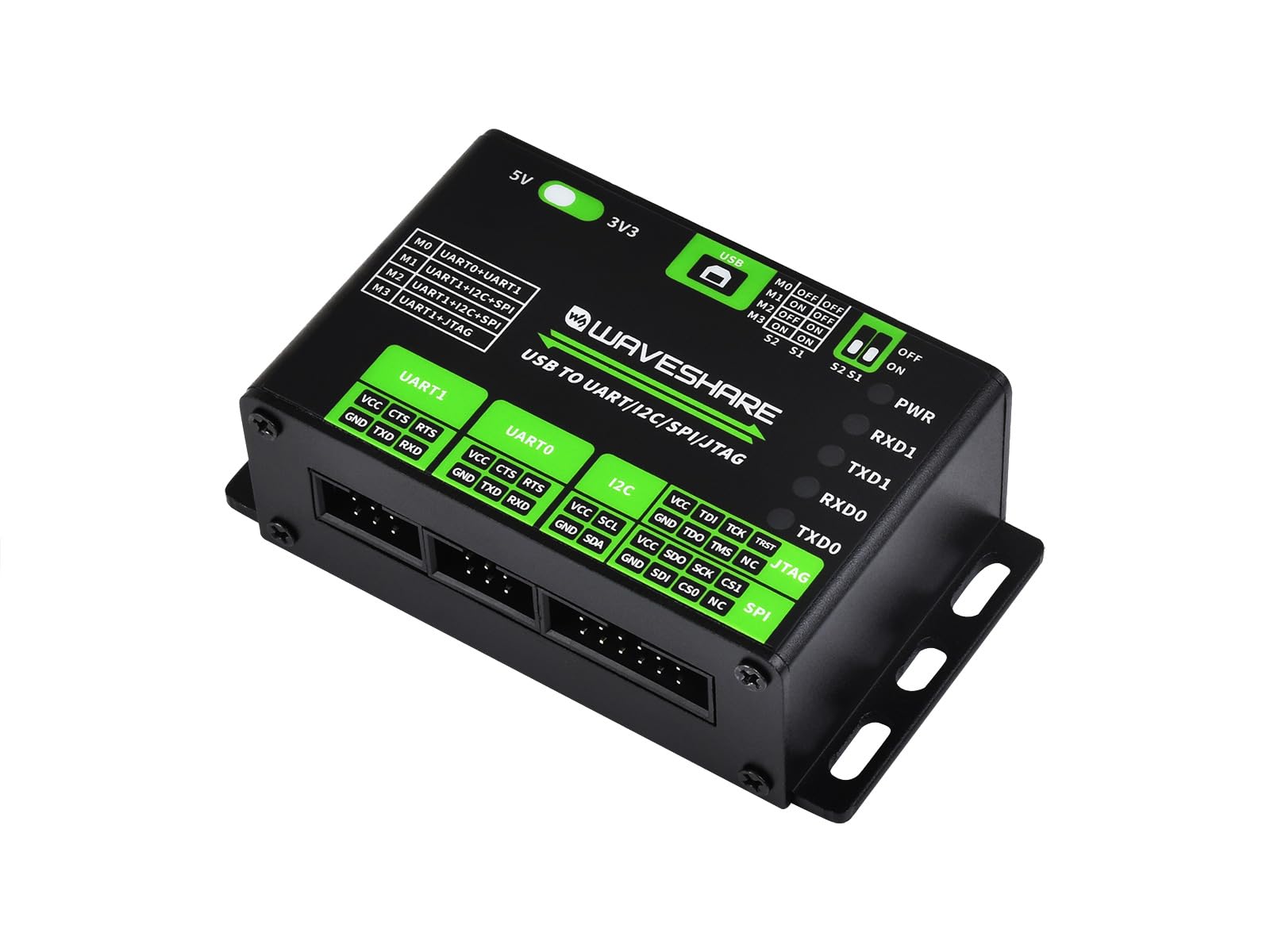 Waveshare USB to UART/I2C/SPI/JTAG Converter Supports Multiple Interfaces, Compatible with 3.3V and 5V Multiple Protection Circuits Aluminum Alloy Case Wall-Mount and Rail-Mount Support Angebot bei HelloDeals