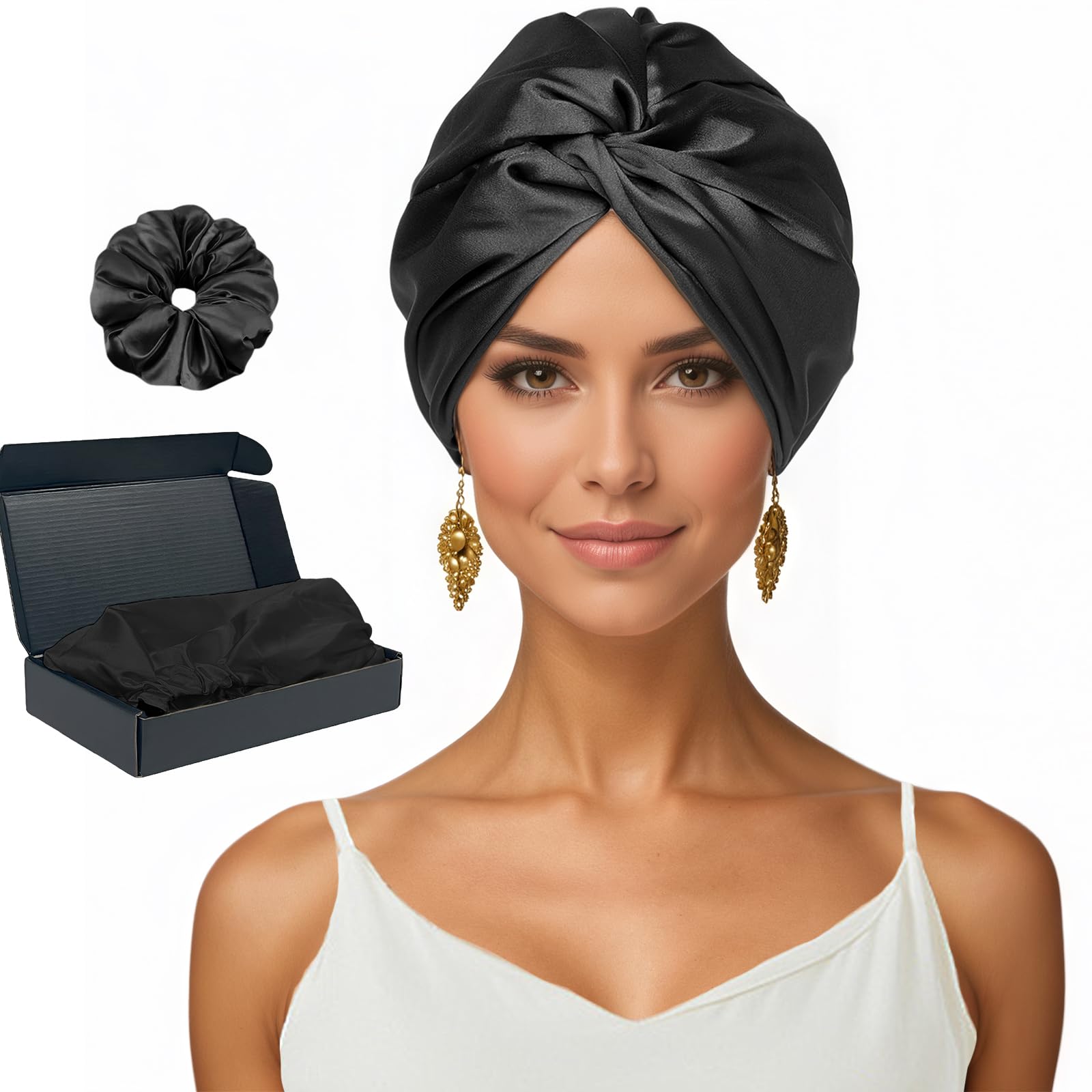 Gorsmoon Seidenhaube zum Schlafen für gesunde Haare & lange Haare | Schlafhaube Seide verhindert Frizz & Haarbruch | Silk Bonnet für Damen mit Locken & alle Haartypen (Schwarz) Angebot bei HelloDeals
