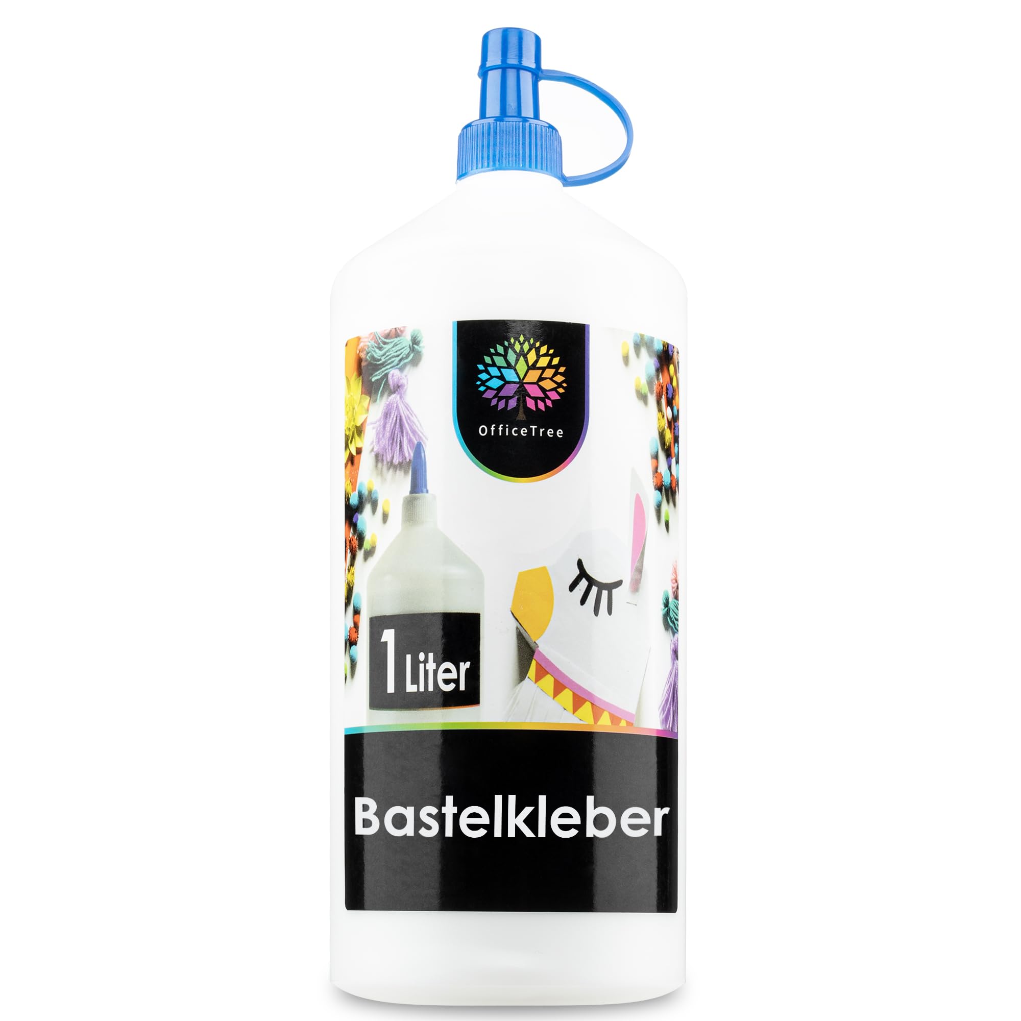 OfficeTree 1 Liter Flüssigkleber Bastelkleber Lösungsmittelfrei - Bastelleim Kleber für Kinder geeignet - Transparent Trocknend für Große und Kleine Projekte - Bastelkleber Kinder - Kleber Basteln Angebot bei HelloDeals