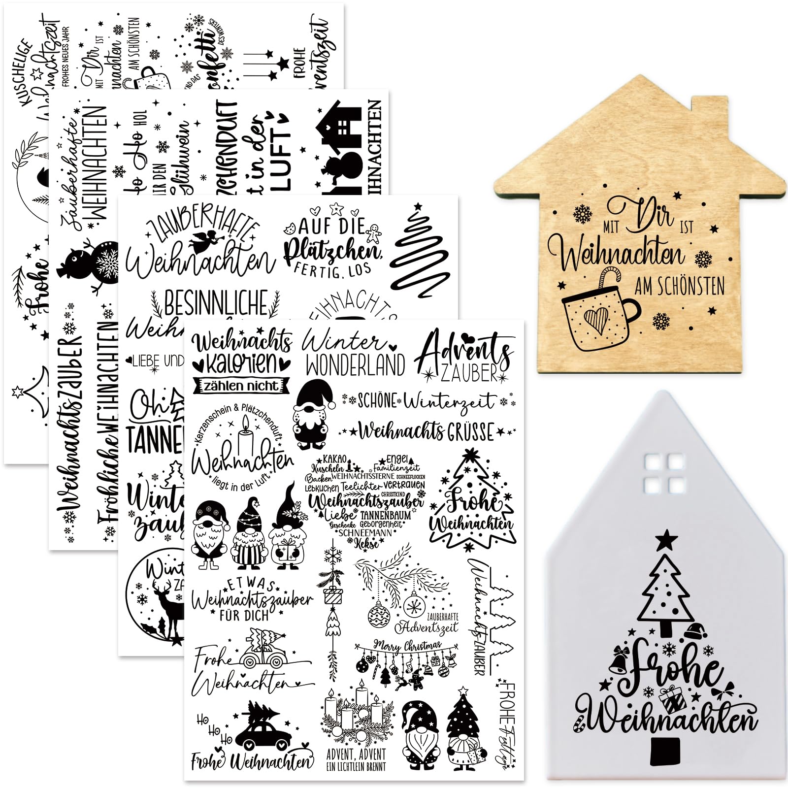 Tixlux 4 Stück Rub On Sticker, Folie Transferaufkleber 19x14cm für Glas, Handarbeiten, Dekoration, DIY-Kunsthandwerk, Geschenke Deko, Party Deko (Weihnachten) Angebot bei HelloDeals