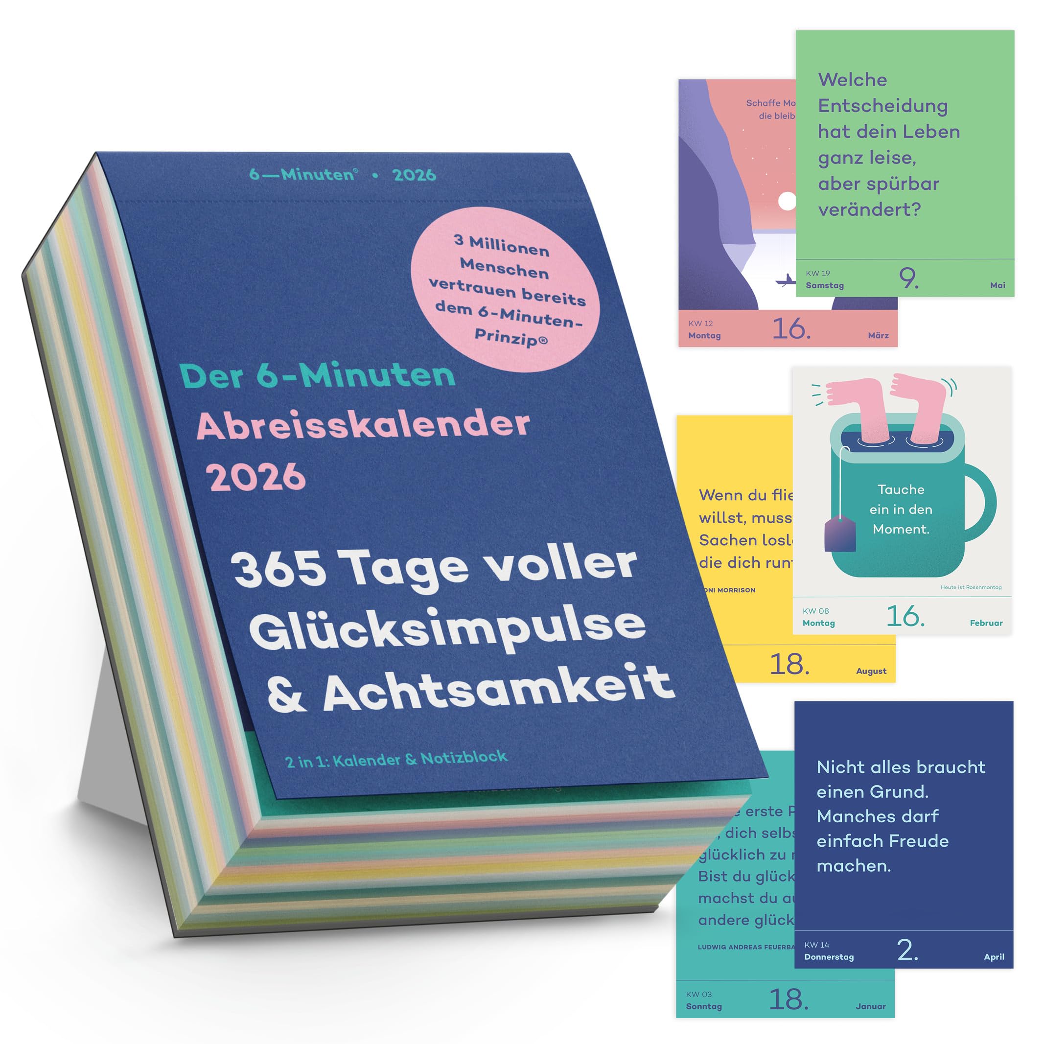 6-Minuten Abreisskalender 2026 – Achtsamkeitskalender – täglich Glücksimpulse & Sprüche – Tagesabreißkalender zum Aufstellen oder Aufhängen Angebot bei HelloDeals
