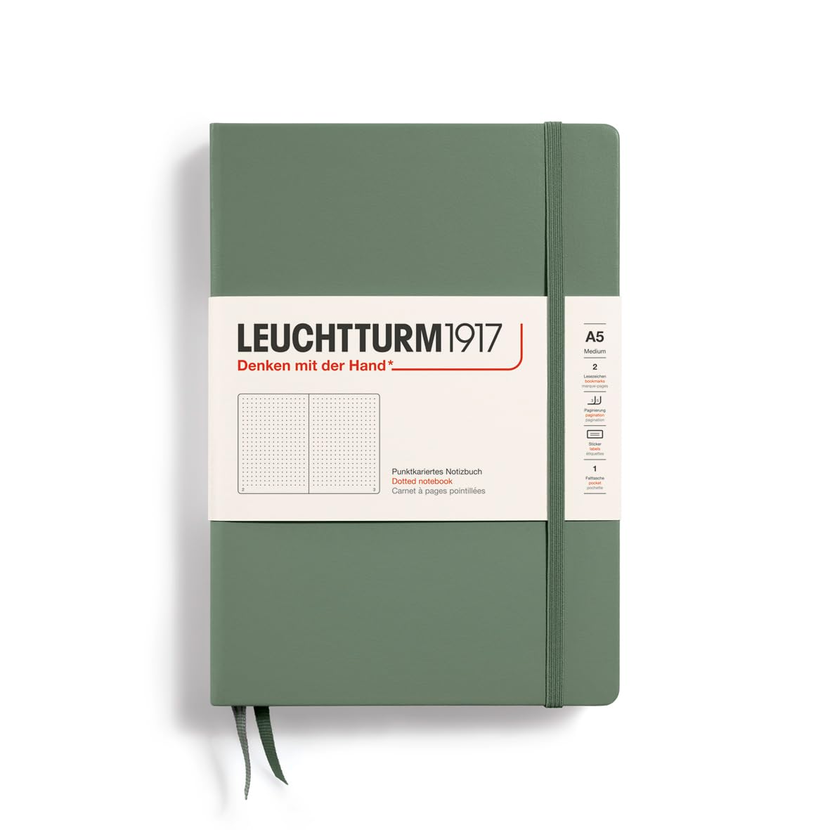 LEUCHTTURM1917 365489 Notizbuch Medium (A5), Hardcover, 251 nummerierte Seiten, Olive, dotted Dotted Olive Angebot bei HelloDeals