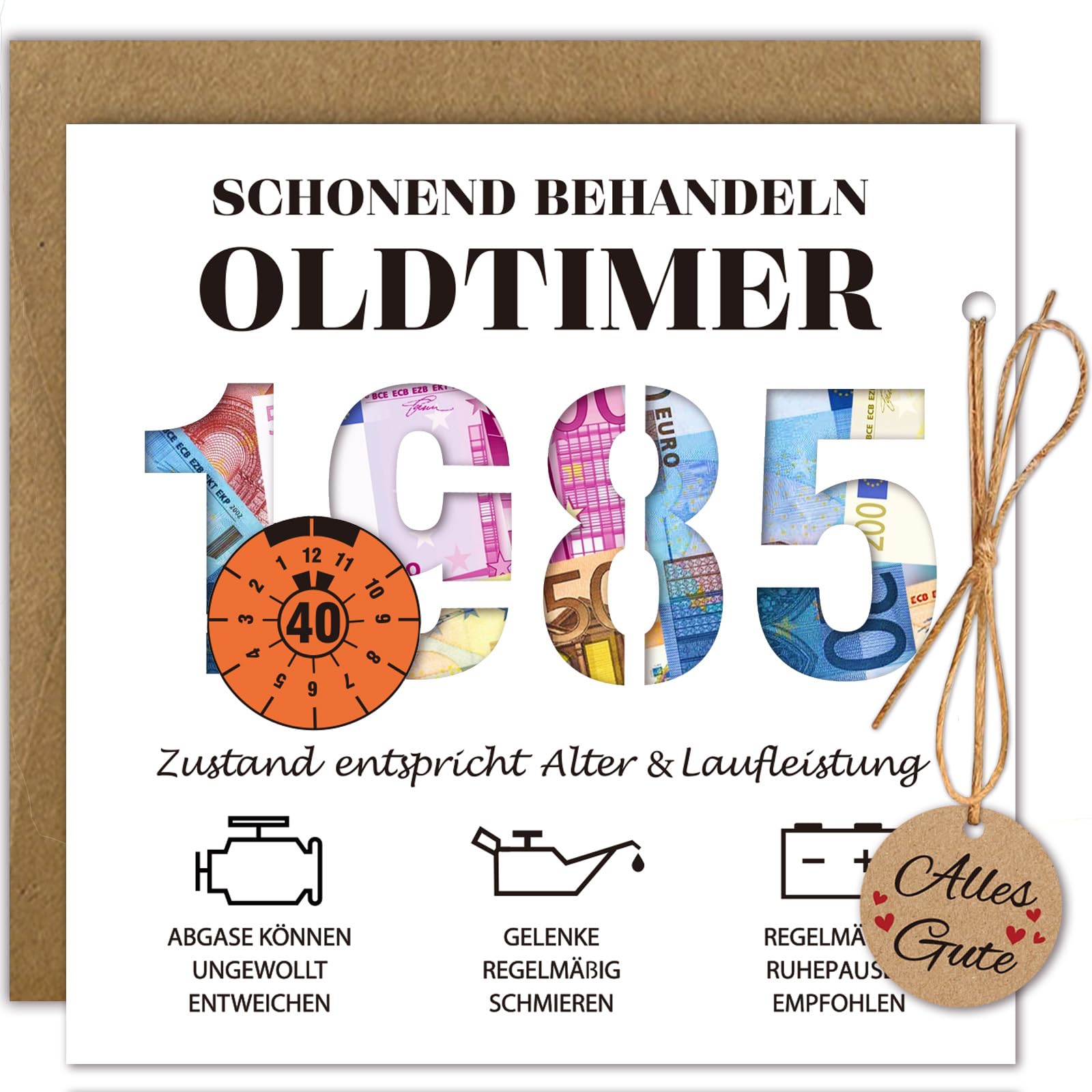 WenmthG Geldgeschenke Geburtstag 40 mit Umschlag, Karte 40 Geburtstag Mann - Lustig Geschenke zum 40 Geburtstag Mann - Schonend Behandeln 1985 Oldtimer Angebot bei HelloDeals