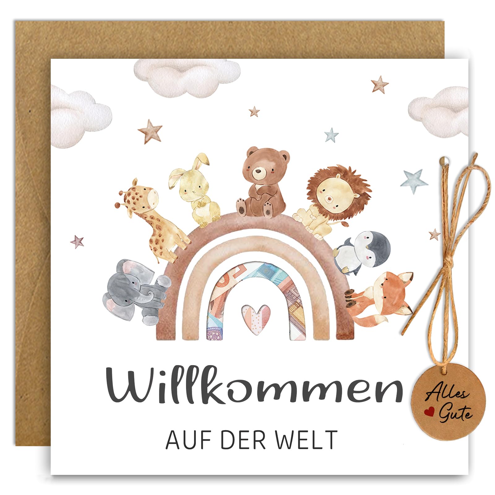 O'meFun Karte Geburt Geldgeschenk Geburt mit Umschlag, Karte Geschenke zur Geburt Mädchen & Junge, Sinnvolle Geschenke zur Geburt, Regenbogentiere Glückwunschkarte Baby Geburt Geschenk Geburtskarte Angebot bei HelloDeals