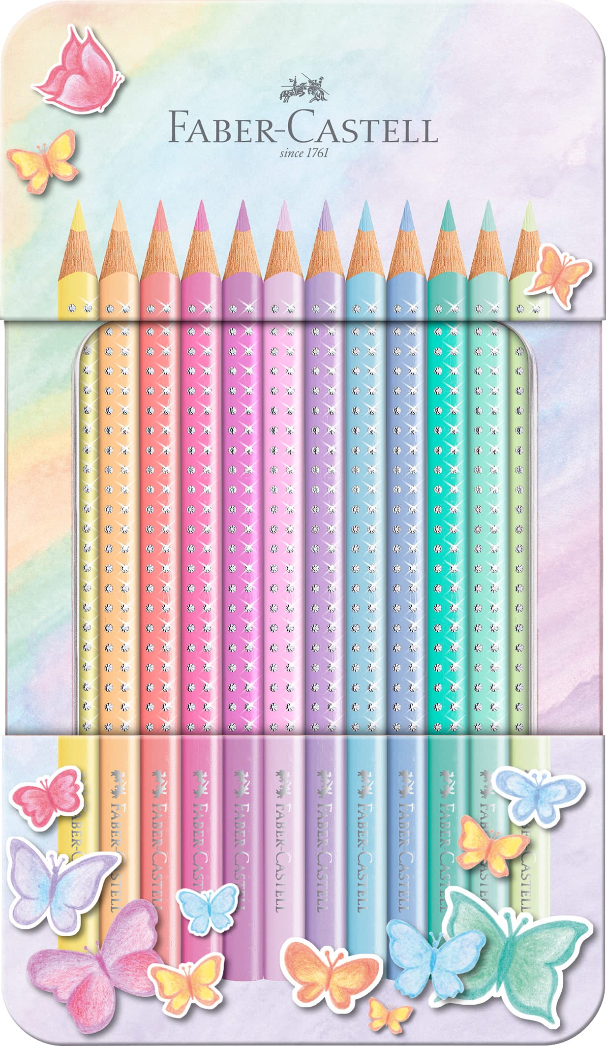 Faber-Castell 201910 - Buntstifte Set Sparkle Pastell 12-teilig, im Metalletui, dreikant, bruchsicher Buntstifte Set Sparkle Pastell Sparkle Angebot bei HelloDeals