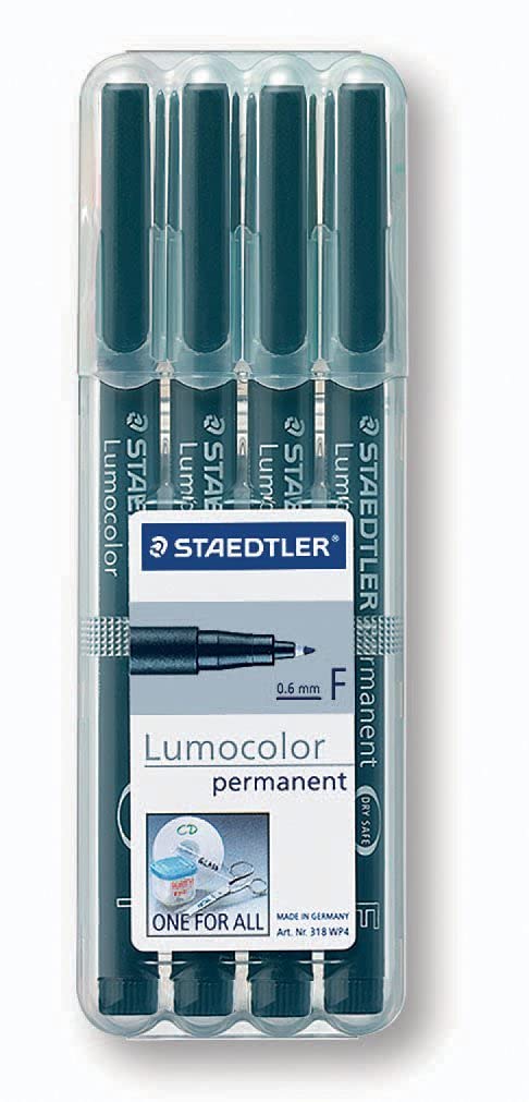 STAEDTLER permanenter Universalstift Lumocolor, wisch- und wasserfest, sekundenschnell trocken, nachfüllbar, Linienbreite 0,6 mm, 4 schwarze Marker in stabiler STAEDTLER Box, 318-9WP4HZ 4 stück (1er Pack) Schwarz Angebot bei HelloDeals