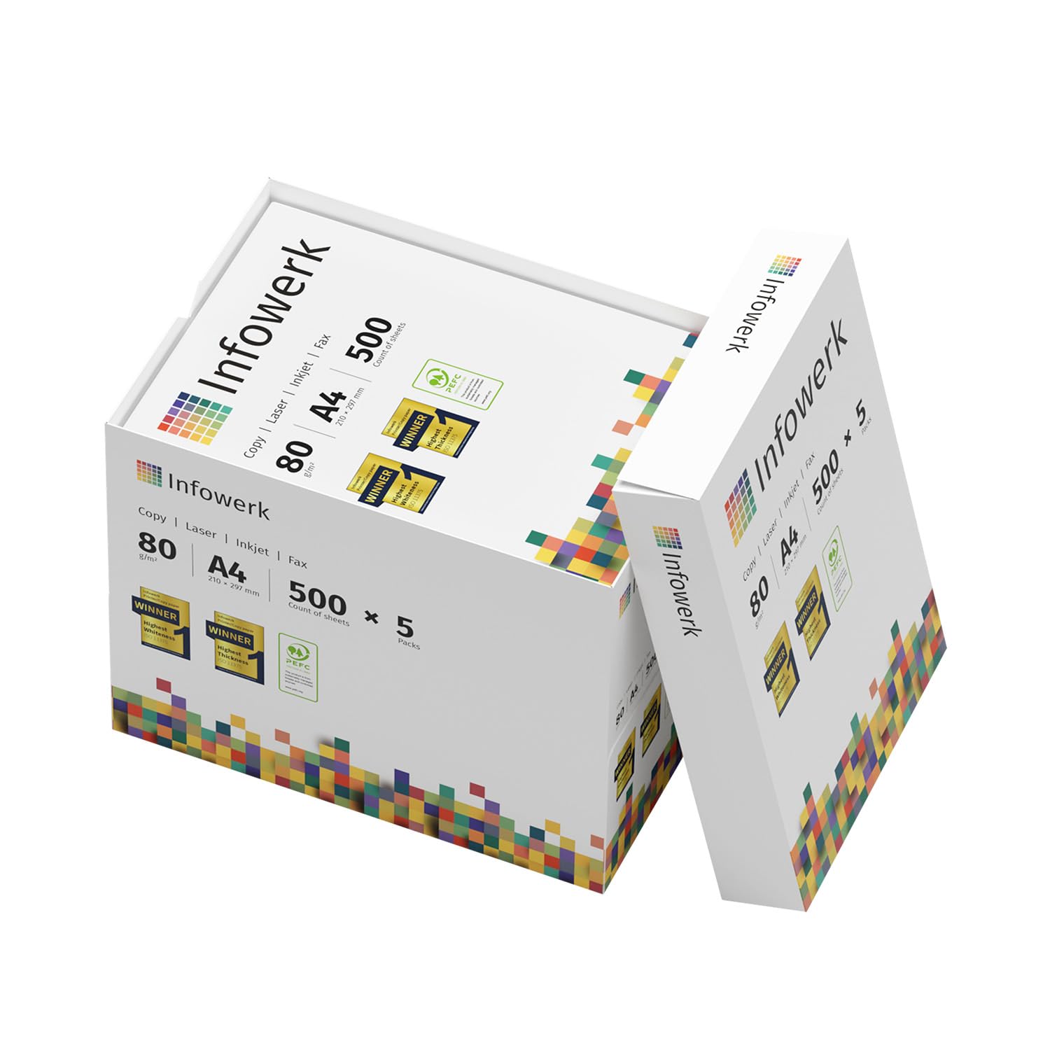 Infowerk Druckerpapier Kopierpapier 2500 Blatt 5 x 500 A4 80g Premium Hochweiß CIE 160 Testsieger PEFC Umweltzertifikat Angebot bei HelloDeals