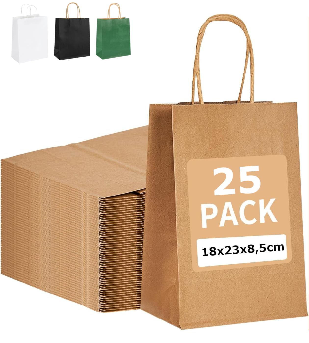 PAKNOR® 25stk Braun Papiertüten mit Henkel - 18 x 21 x 8 cm, Papiertragetasche mit Kordelgriff, Geschenktüten, Kraftpapiertüte, DIY Adventskalender (Braun - 25 Stück) Angebot bei HelloDeals