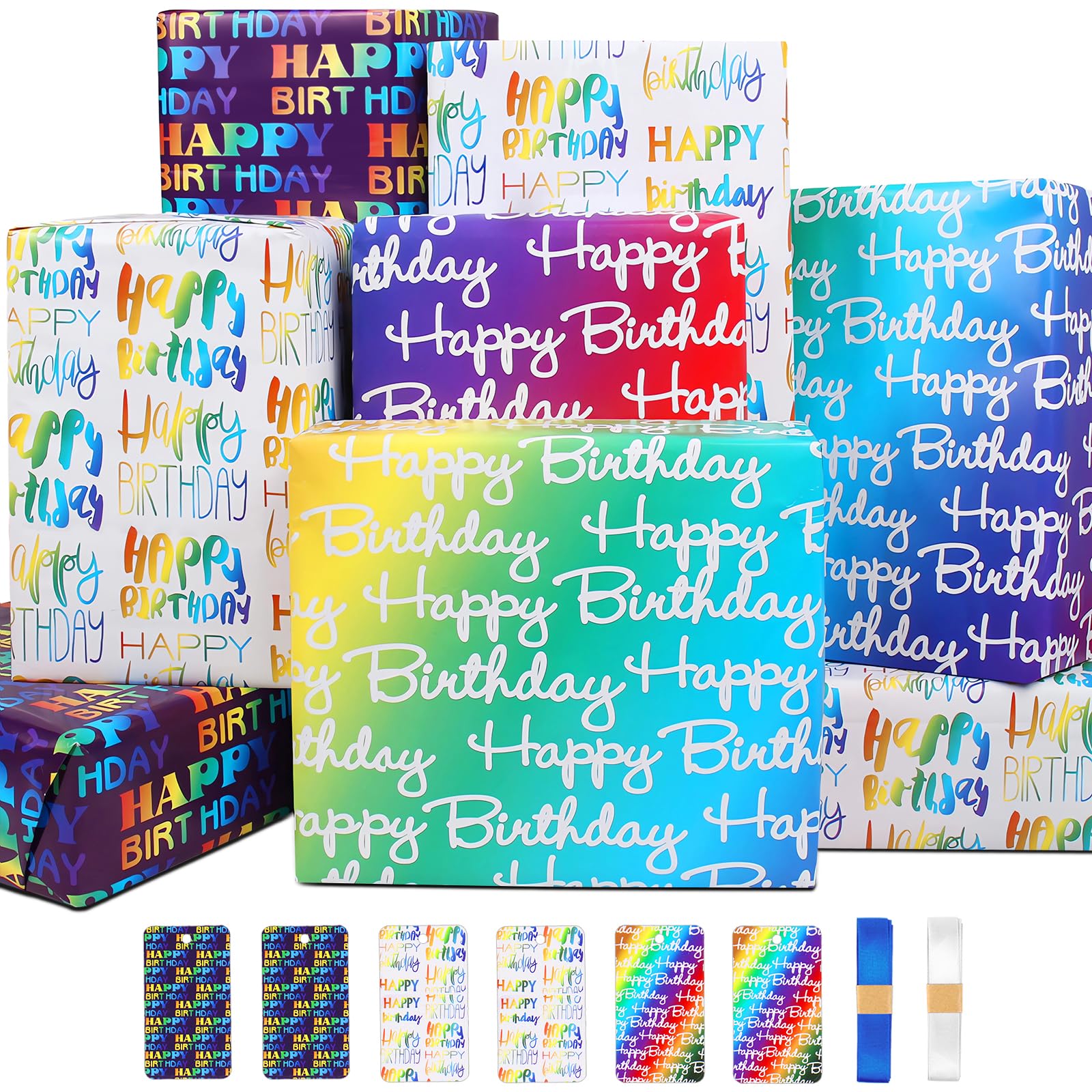 Geschenkpapier Geburtstag,Bunte Geburtstags Geschenkpapier Set mit 6 Geschenkpapier Happy Birthday,6 Anhängern,2 Band,Packpapier Geschenkpapier Jungen Männer Kinder Geburtstagspapier Geburtstag 3 Angebot bei HelloDeals