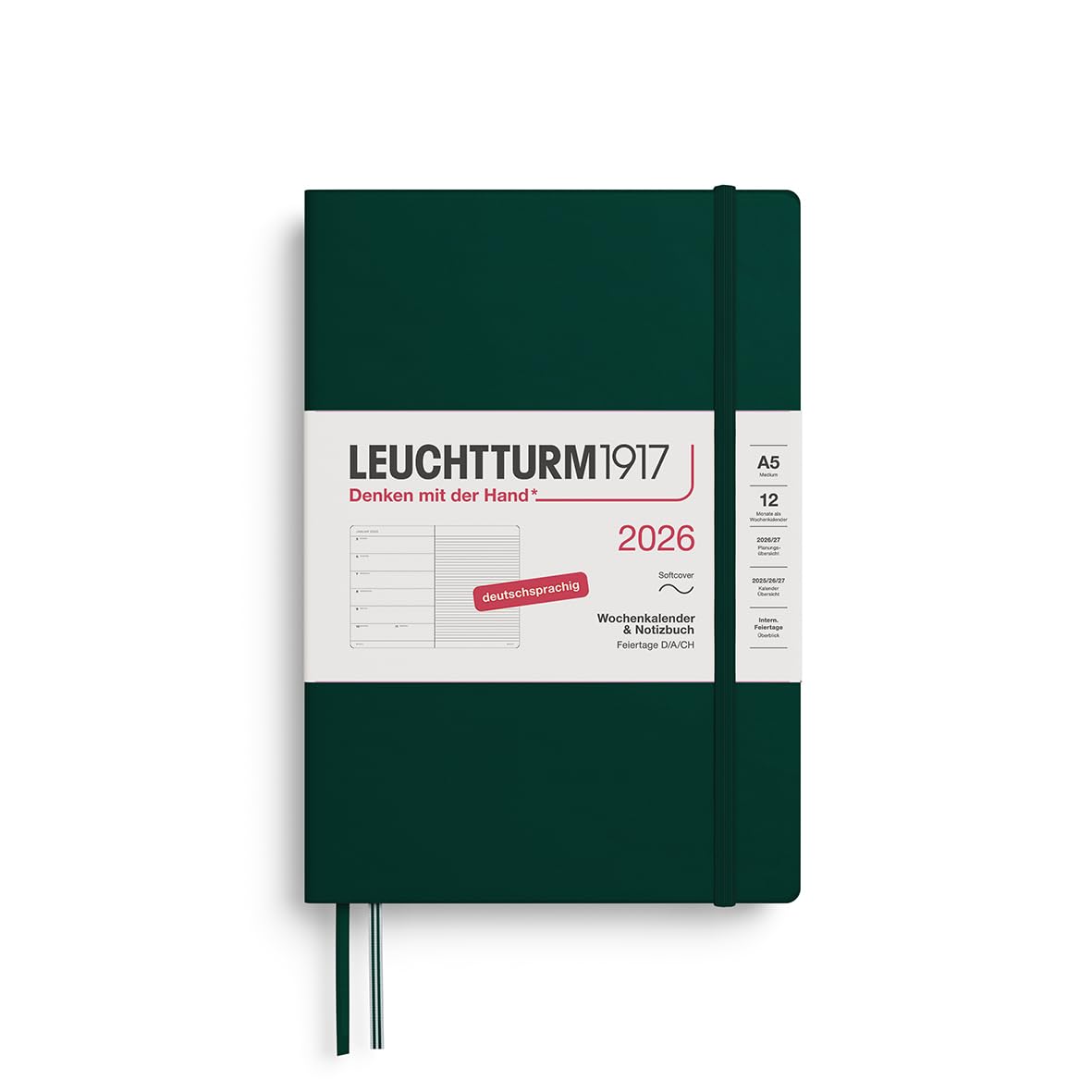 LEUCHTTURM1917 372498 Wochenkalender & Notizbuch Medium (A5) 2026, 12 Monate, Softcover, Forest Green, Deutsch Forest Green Medium (A5) Angebot bei HelloDeals