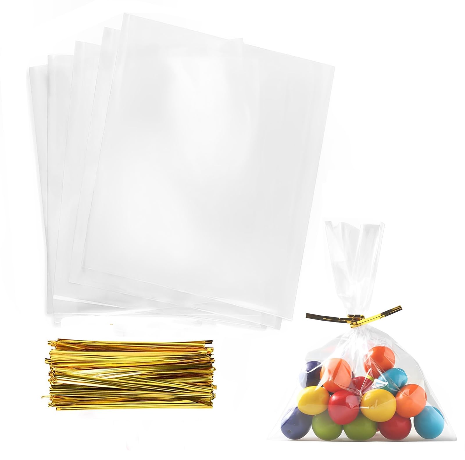 Redreo 100 Stück Süßigkeiten Tüten, 15 * 10cm Durchsichtige Cellophantüten Süßigkeiten Geschenkbeutel mit Krawatten für Hochzeit Geburtstag Weihnachten Party Candy Giveaway Geschenktüten Angebot bei HelloDeals