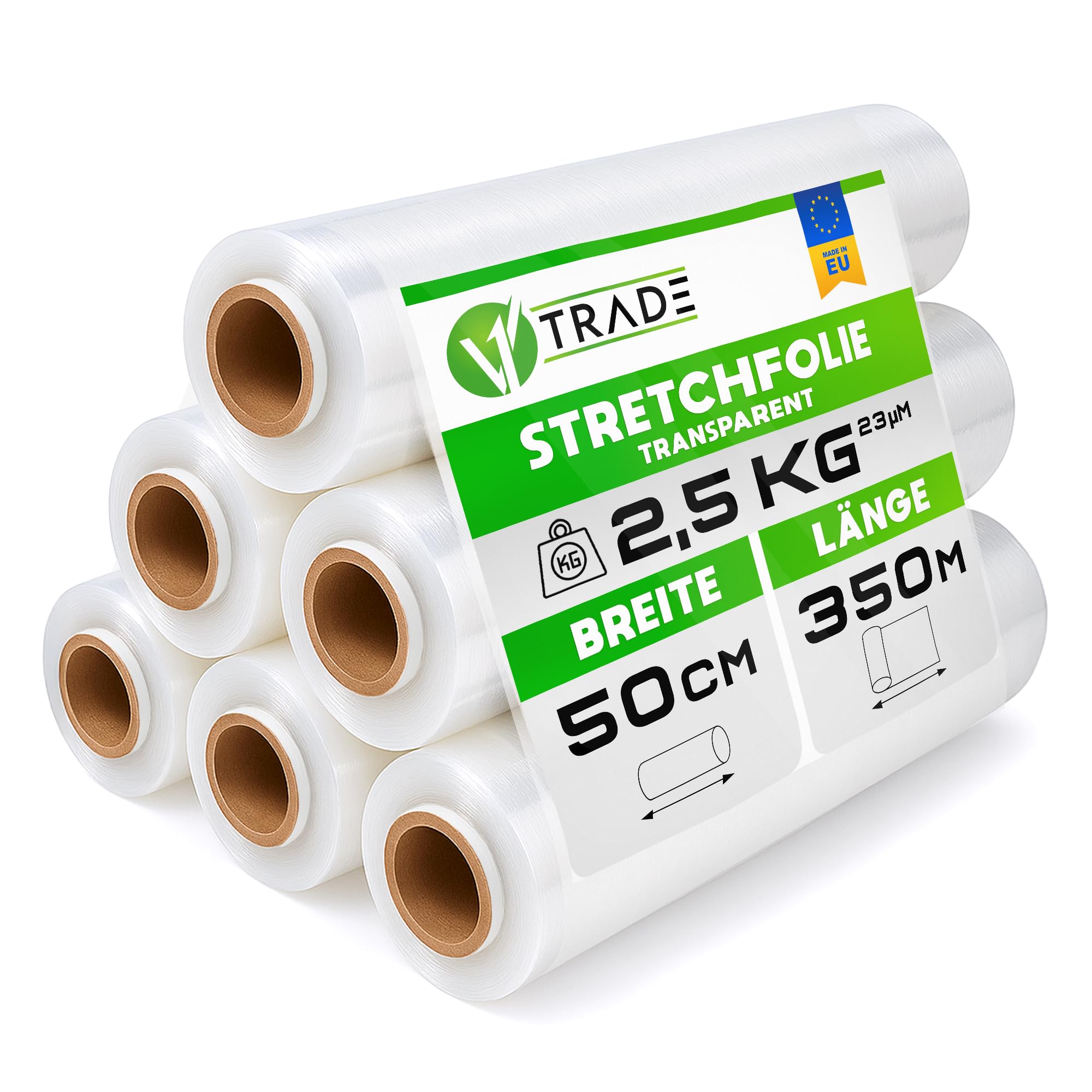 V1 Trade Stretchfolie Transparent Strechfolienrolle - 6 Wickelfolie - Handstretchfolie 350m/50cm Verpackungsmaterial - Verpackungsfolie auf Rolle - Folie Für Möbel - Folien Für Umzug - Umzugsfolie Transparent 6 Rollen Angebot bei HelloDeals