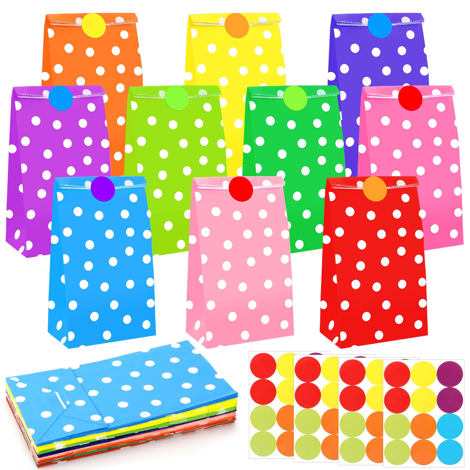 Papiertüten, 40 Stück Geschenktüten Papier Bunt mit 48 Aufkleber, Kraftpapier Tüten für Kindergeburtstag Hochzeiten Partys Weihnachten Geschenk, 24 x 13 x 8 cm, 10 Farben Angebot bei HelloDeals
