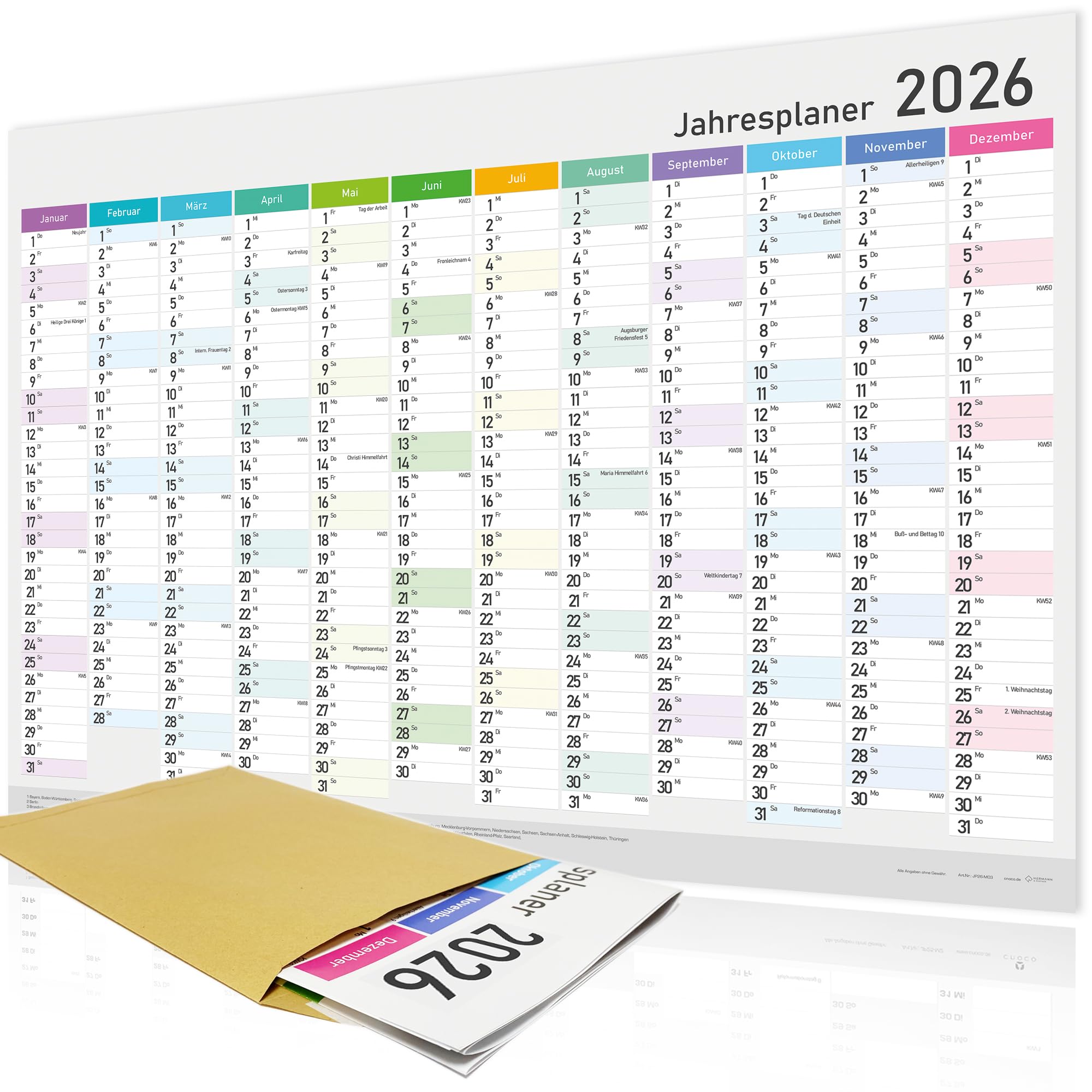 XXL Jahreskalender 2026 - Wandkalender - Jahresplaner A1 (84x59 cm), Wandplaner mit Kalenderwochen, Feiertagen - Großformat Kalender für Büro, Familie und Schule, Wall Calendar, Plakatkalender (2026) Jahr: 2026 Angebot bei HelloDeals