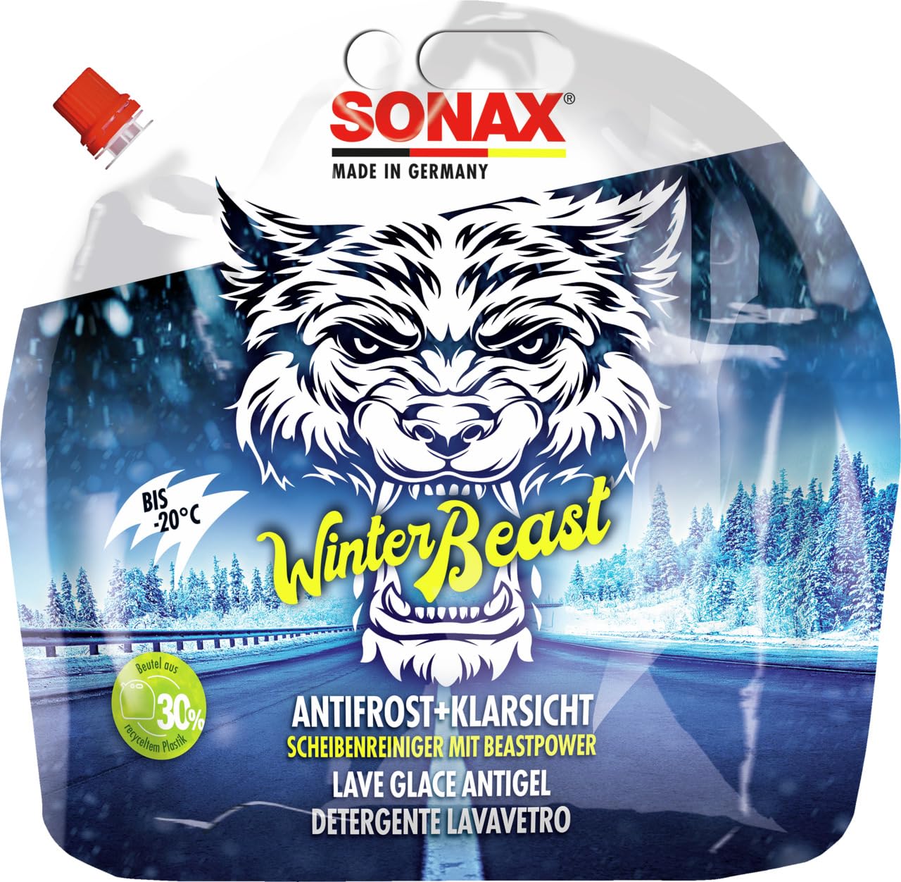 SONAX WinterBeast AntiFrost+KlarSicht Gebrauchsfertig bis -20 °C (3 Liter) schneller, schlierenfreier & effektiver Scheibenreiniger für den Winter, Art-Nr. 01354410 Angebot bei HelloDeals