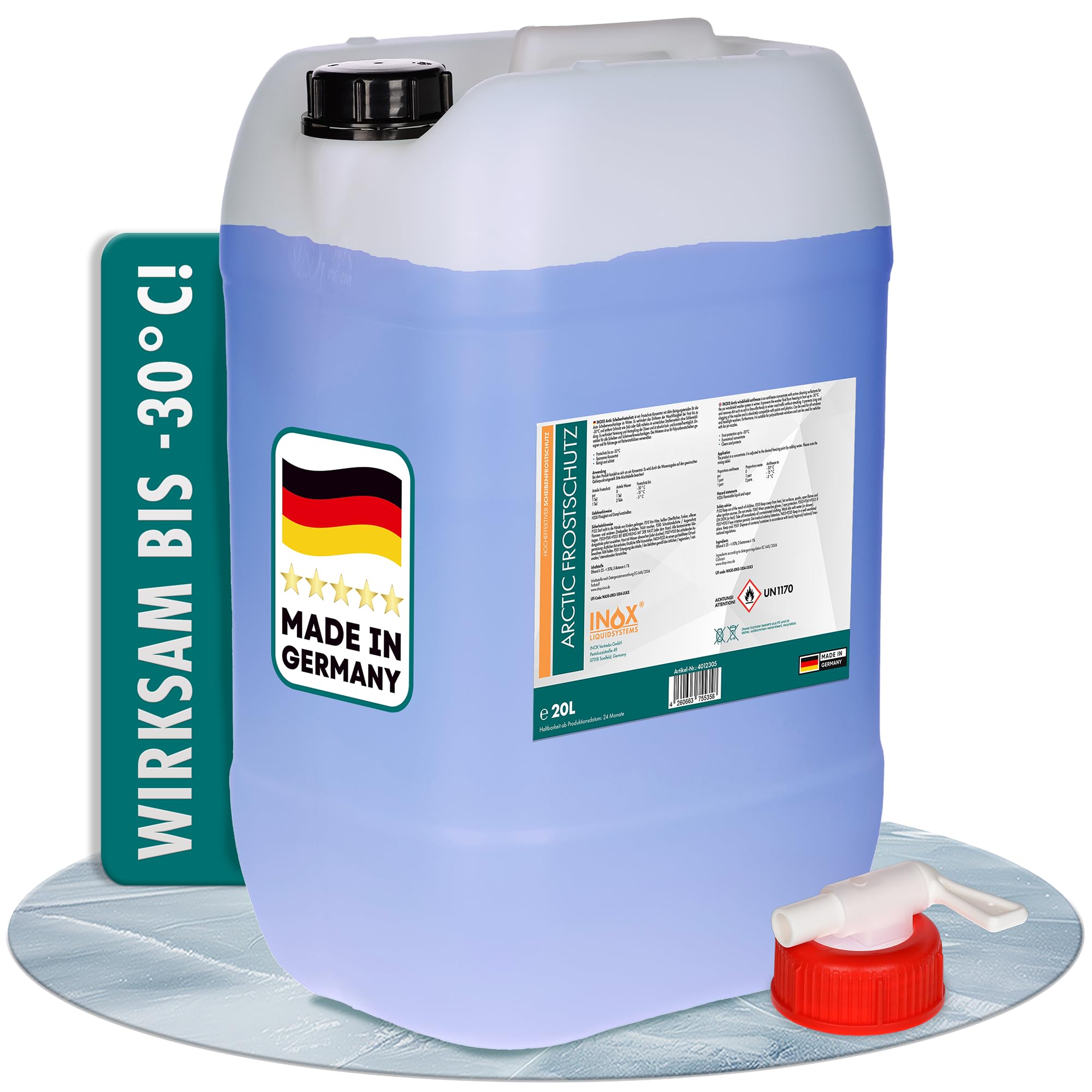 INOX® 20L Arctic Scheibenfrostschutz Konzentrat bis -30°C - Auto Frostschutzmittel Scheibenwaschanlage - Scheibenwischwasser schlierenfrei - Versand in 4x5L Angebot bei HelloDeals