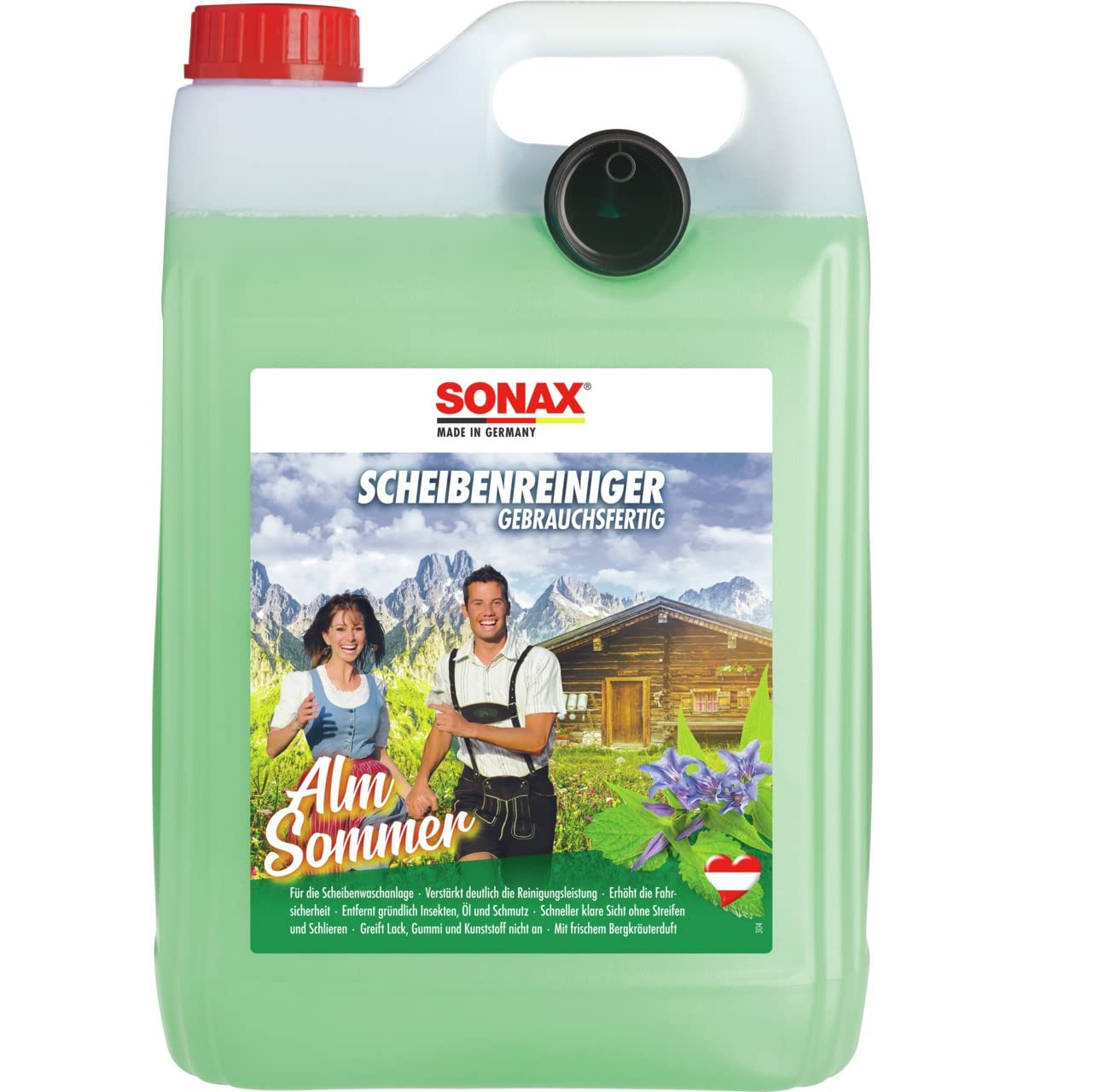 SONAX ScheibenReiniger gebrauchsfertig AlmSommer (5 Liter) trendiger Reiniger mit einzigartigem Bergkräuterduft, für die Scheibenwaschanlage im Sommer | Art-Nr. 03225000 SONAX ScheibenReiniger gebrauchsfertig AlmSommer (5 Liter) 5 Liter Angebot bei HelloDeals