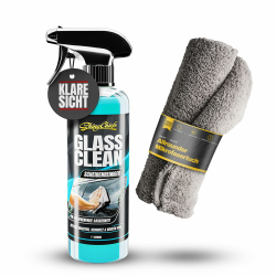 ShinyChiefs GLASS CLEAN SET- Auto-Glasreiniger für streifenfreie Reinigung - Schonender Scheibenreiniger für innen & außen mit hoher Schmutzlösekraft - Glasreinigerspray & Mikrofasertuch, 500ml 1x 500ml, Microfasertuch Angebot bei HelloDeals
