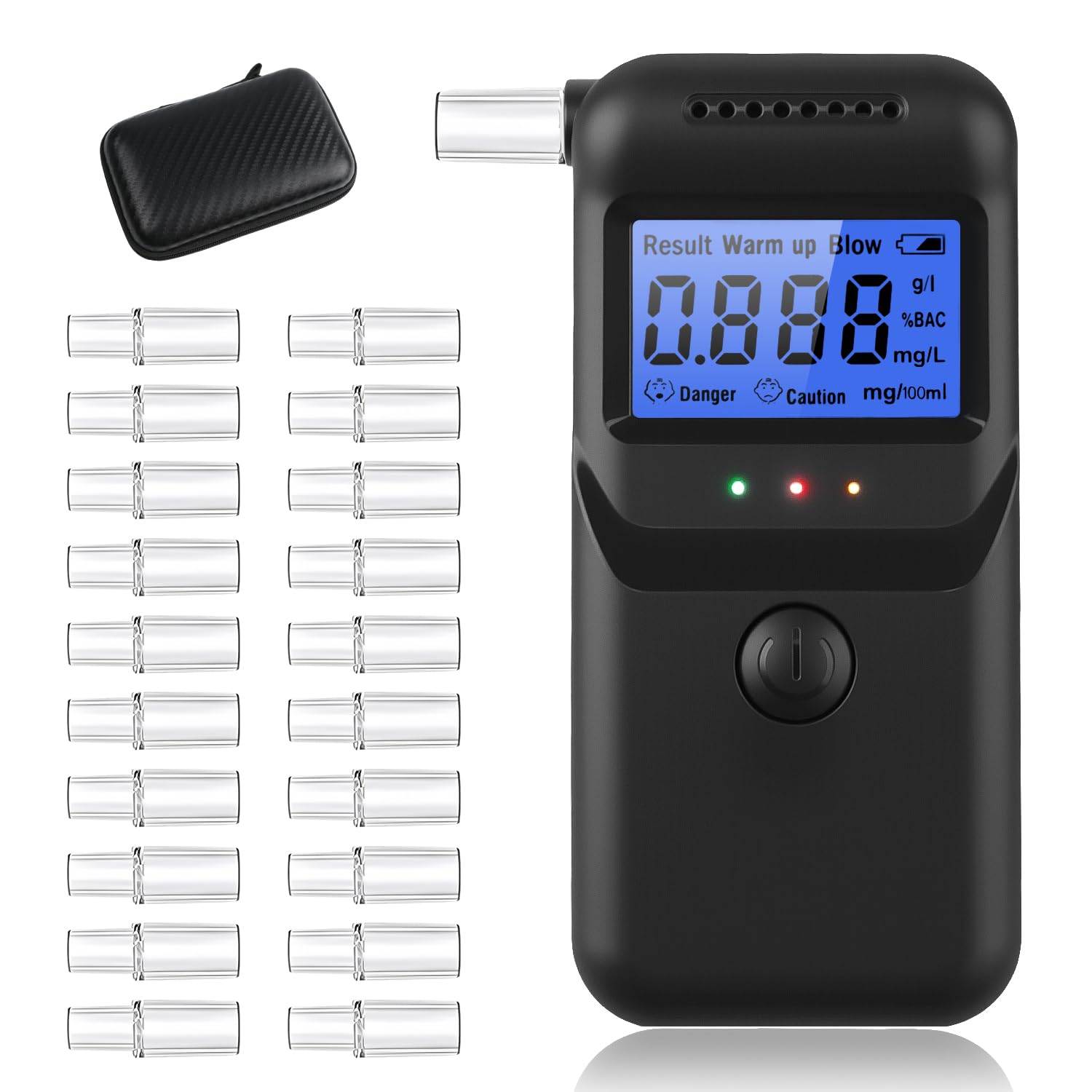 Vuxava Alkoholtester Digital Promillemessgerät mit LCD & 20 Mundstücken – Alkoholmessgerät für Zuhause & unterwegs inkl. Schwarze Kohlefaser Tragbare Tasche, tragbar & genau, wiederverwendbar Angebot bei HelloDeals