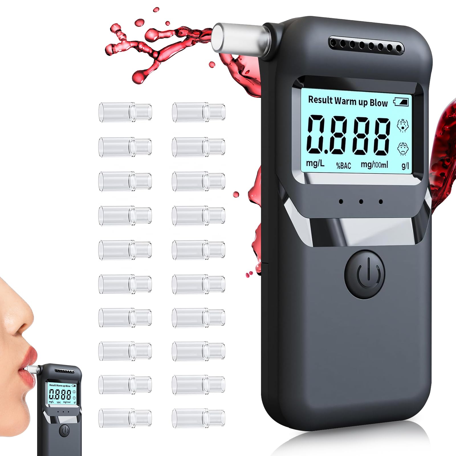 Alkoholtester, Professioneller Promillemessgerät mit 20 Mundstücken, Hochpräziser Persönlicher Alkoholmessgerät mit Digitalem LCD-Display für Schnelle und Genaue Ergebnisse, für Zuhause und Partys Angebot bei HelloDeals