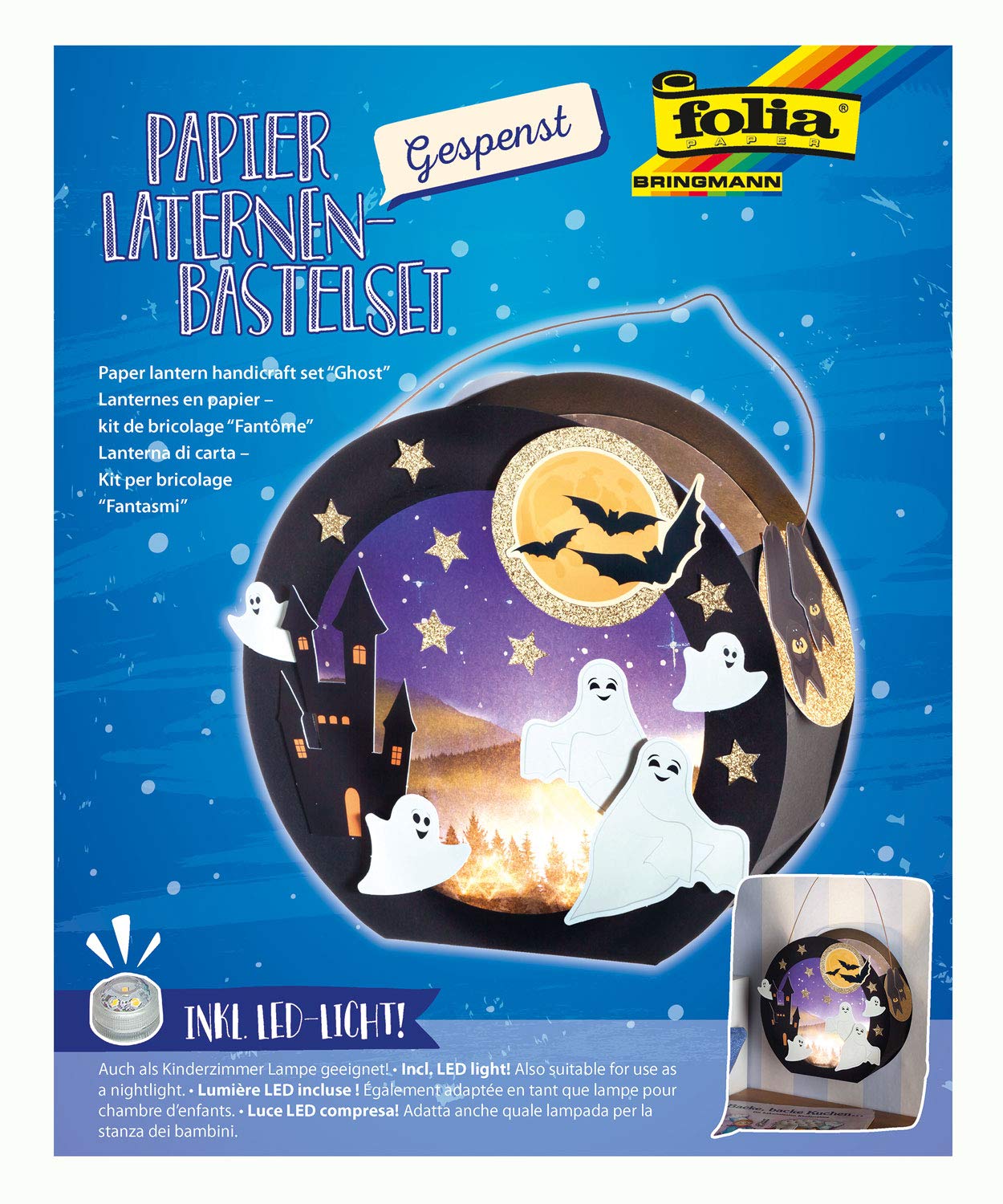 folia 68102 - Laternen - Bastelset, Gespenst, inklusive Laternenstab und LED-Licht, Medium Angebot bei HelloDeals