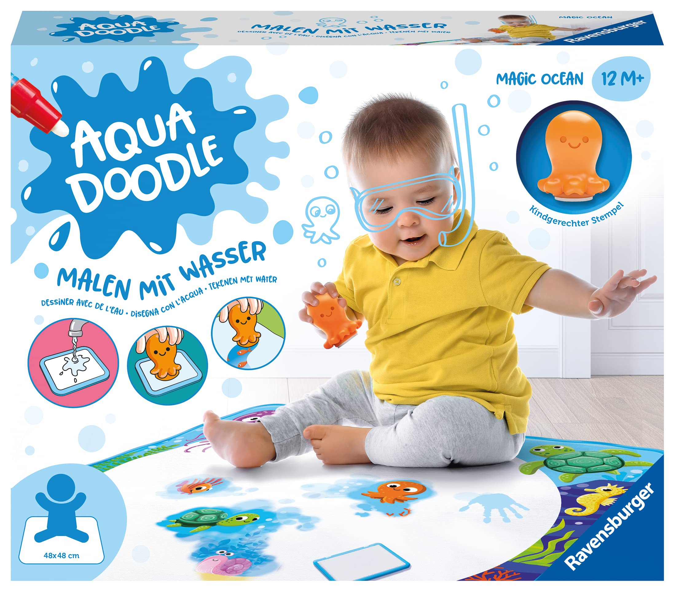 Ravensburger 4568 Aquadoodle Magic Ocean - Fleckenfreies Stempeln und Entdecken mit Wasser - Stempelset mit magischer Stoffmatte für Babys ab 1 Jahr - Spielzeug ab 1 Jahr Aqua Doodle Baby 2023 - Magic Ocean Single Angebot bei HelloDeals