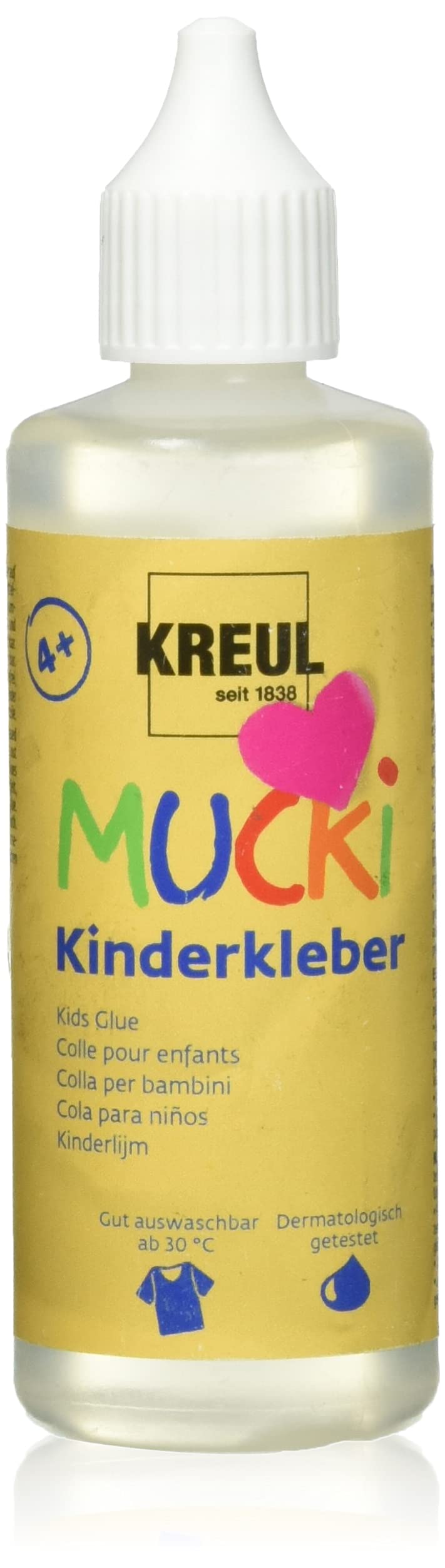 KREUL 24382 - Mucki Kinderkleber, 80 ml Flasche, wasserlöslich, lösemittelfrei, PVC-frei, geruchlos, universell einsetzbar, parabenfrei, glutenfrei, laktosefrei, vegan, auswaschbar, glasklar Angebot bei HelloDeals