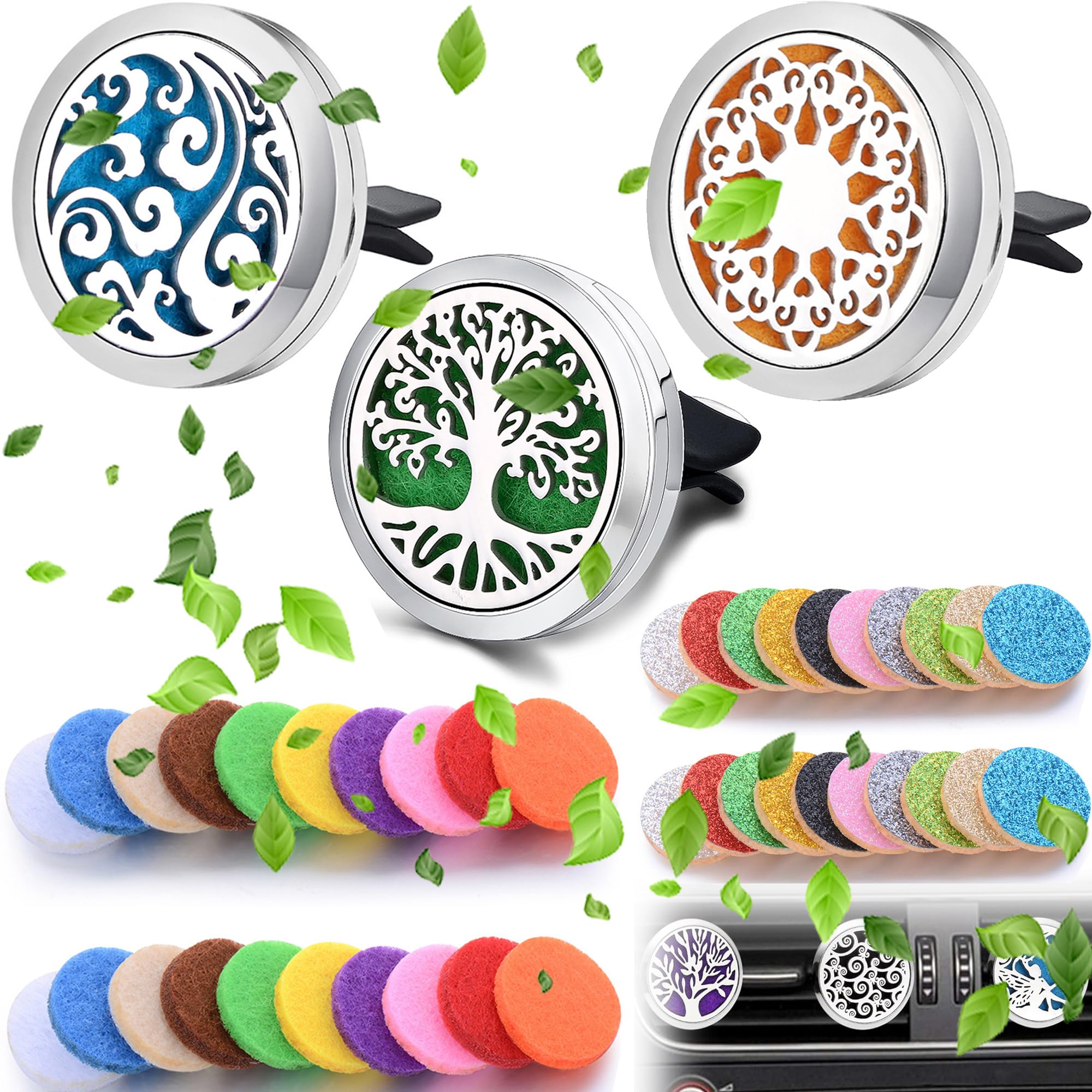 3 Stück Auto Aromatherapie Ätherisches Öl Diffusor, Edelstahl Lufterfrischer Vent Clip Medaillon für Auto, Auto Öl Diffusor Lufterfrischer, Auto Duft Lufterfrischer mit 40 Ersatz Filz Pad Angebot bei HelloDeals