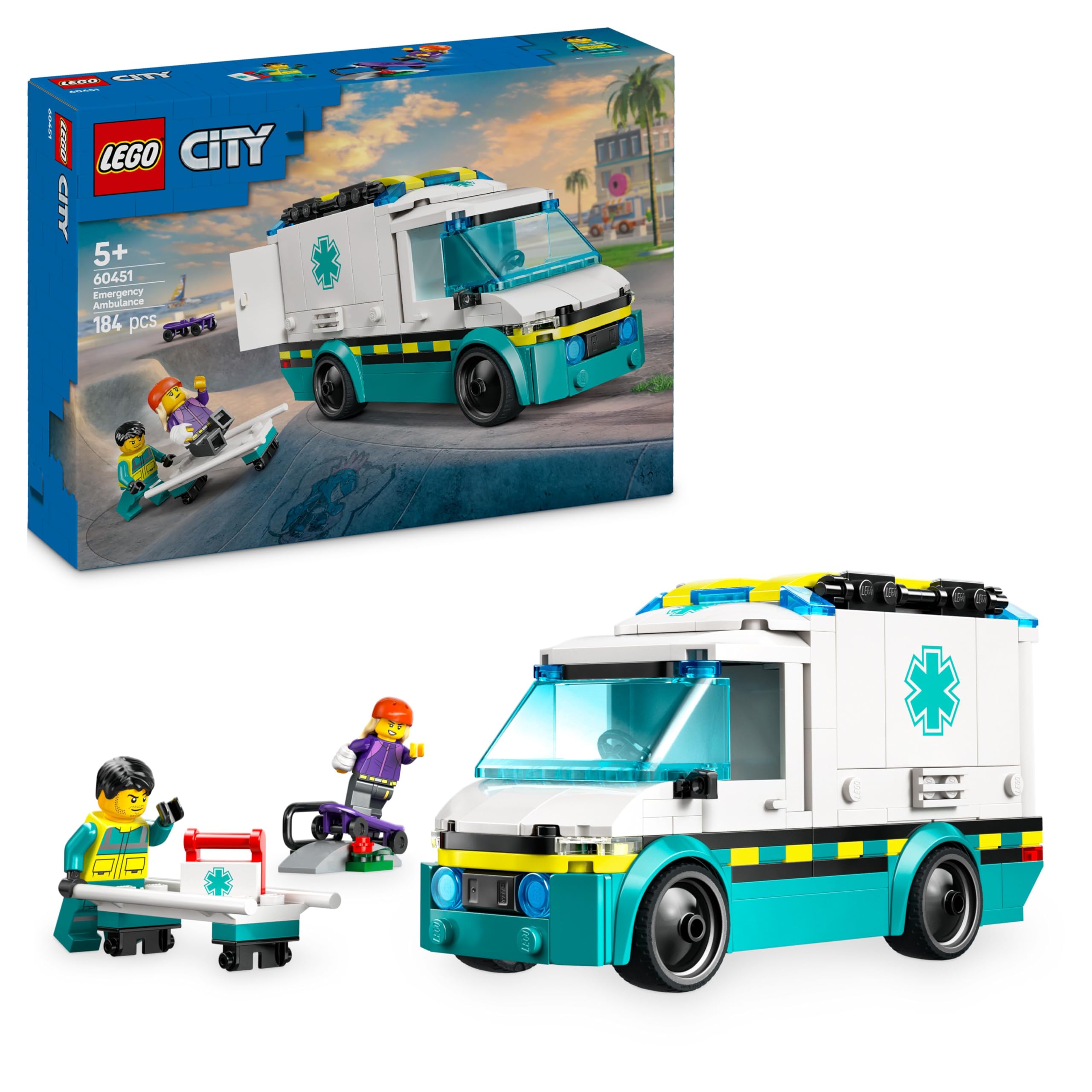 LEGO City Rettungswagen - Spielzeug mit 2 Minifiguren (Skateboarder und Fahrer) - Lernspielzeug für Jungen und Mädchen ab 5 Jahren - Geschenkideen zum Geburtstag und für die Feiertage 60451 Angebot bei HelloDeals